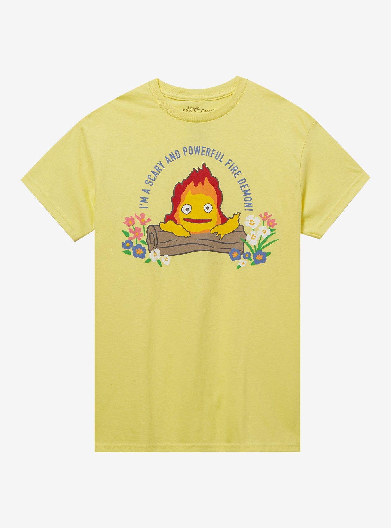 Studio Ghibli Howl's Moving Castle Calcifer Flower Boyfriend Fit Girls T-Shirt, MULTI, hi-res