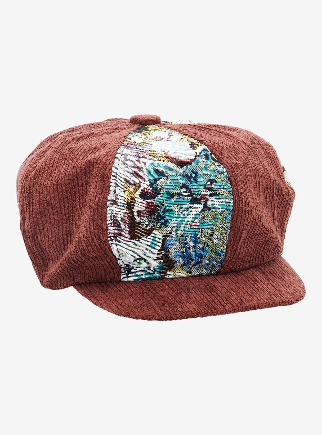 Corduroy Cat Tapestry Patchwork Cabbie Hat, , hi-res