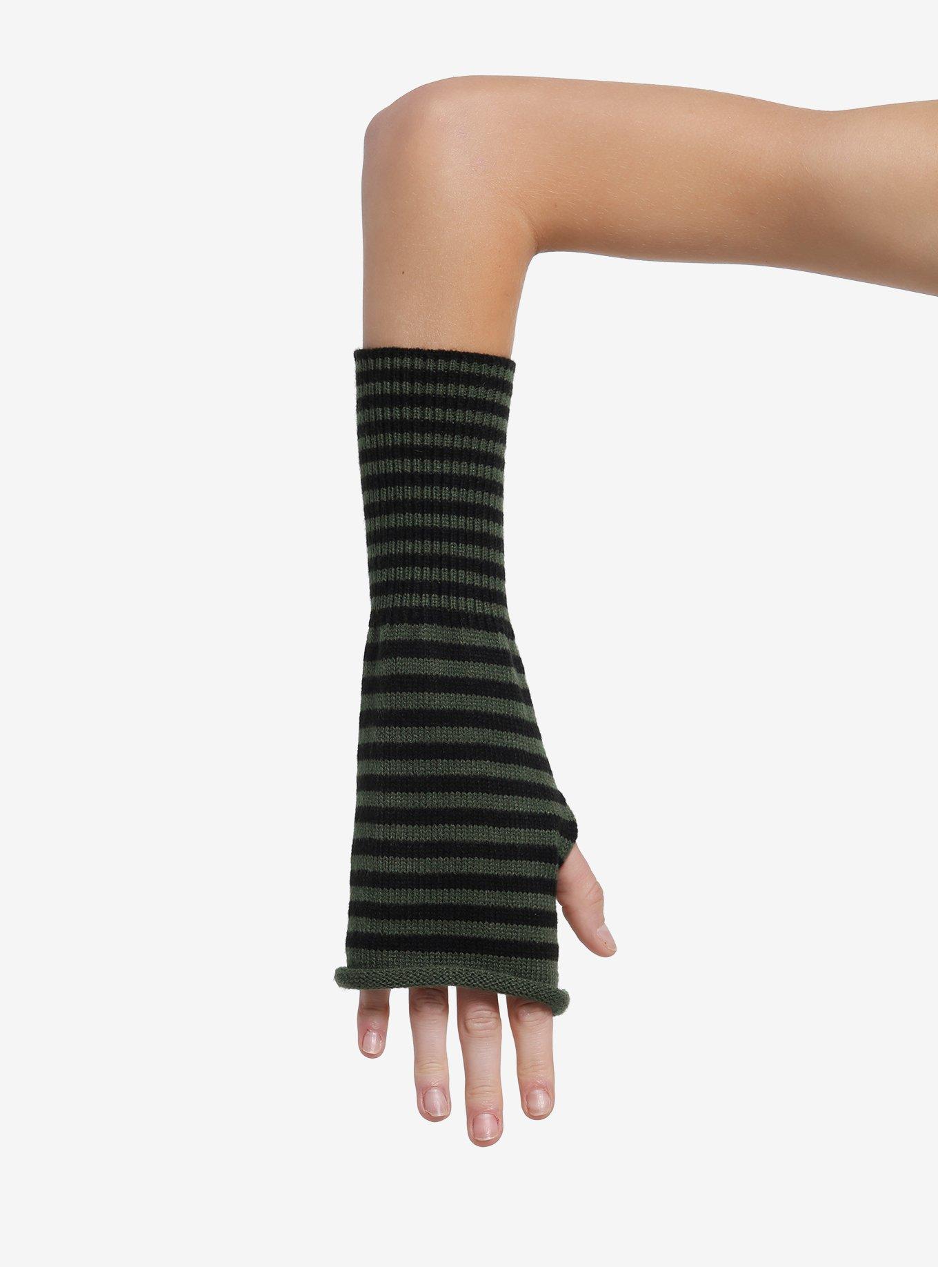 Black & Green Stripe Rolled Arm Warmers