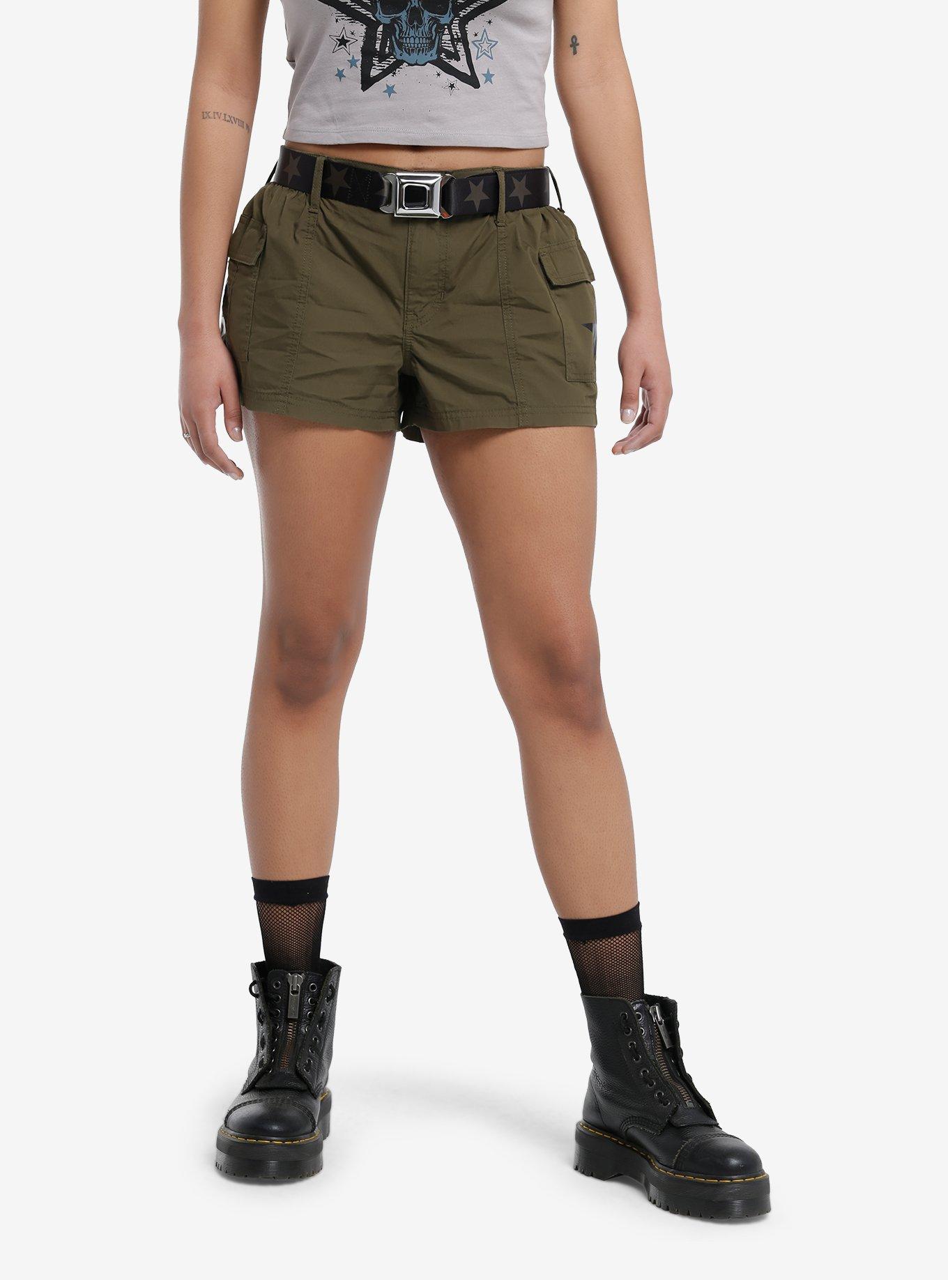 Army Green Star Belted Girls Cargo Shorts, NAVY, hi-res