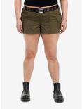Social Collision Army Green Star Belted Girls Cargo Shorts Plus Size, NAVY, hi-res