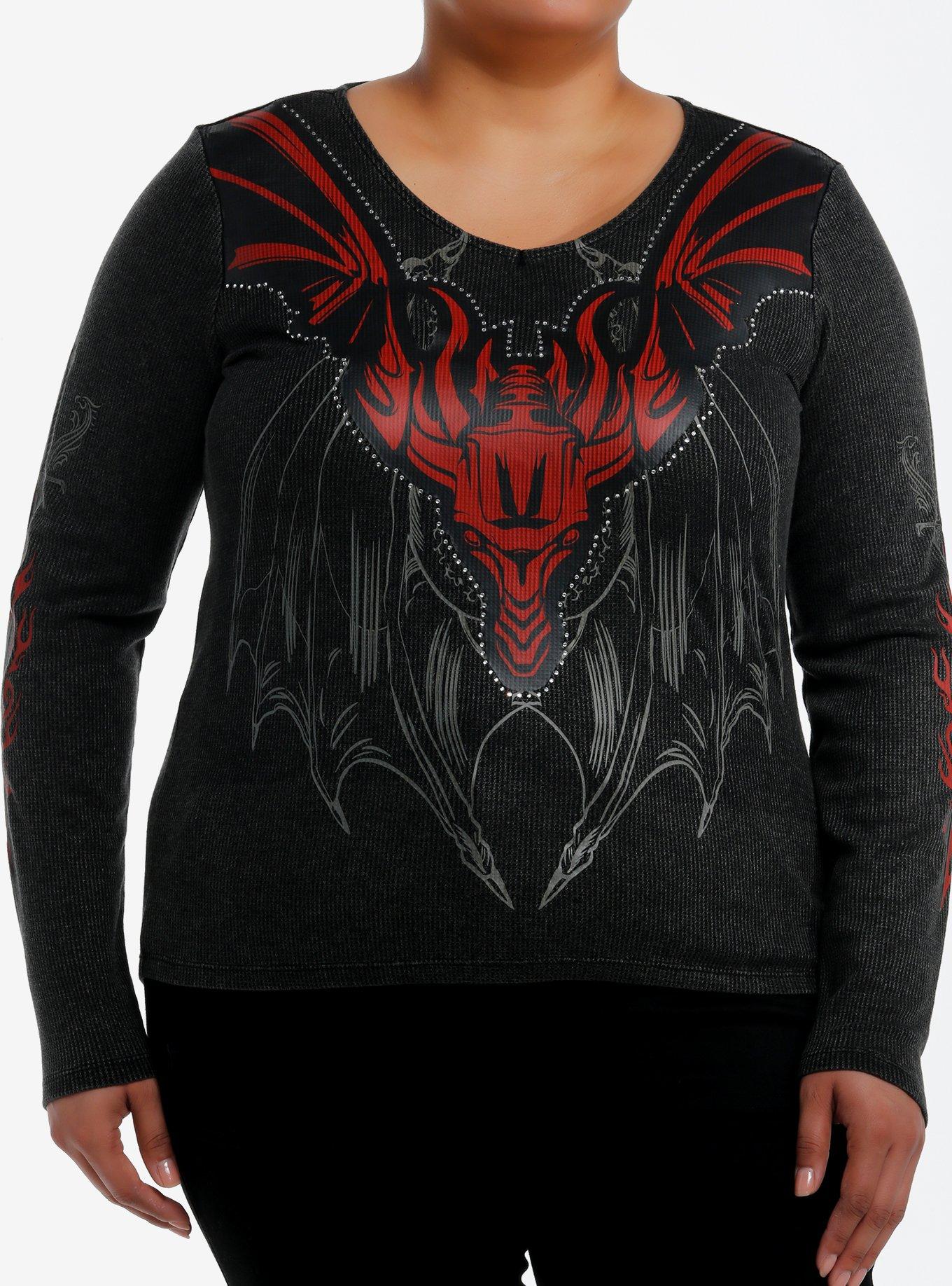 House Of The Dragon Red Dragon Rhinestone Girls Long-Sleeve Thermal Top Plus Size, , hi-res