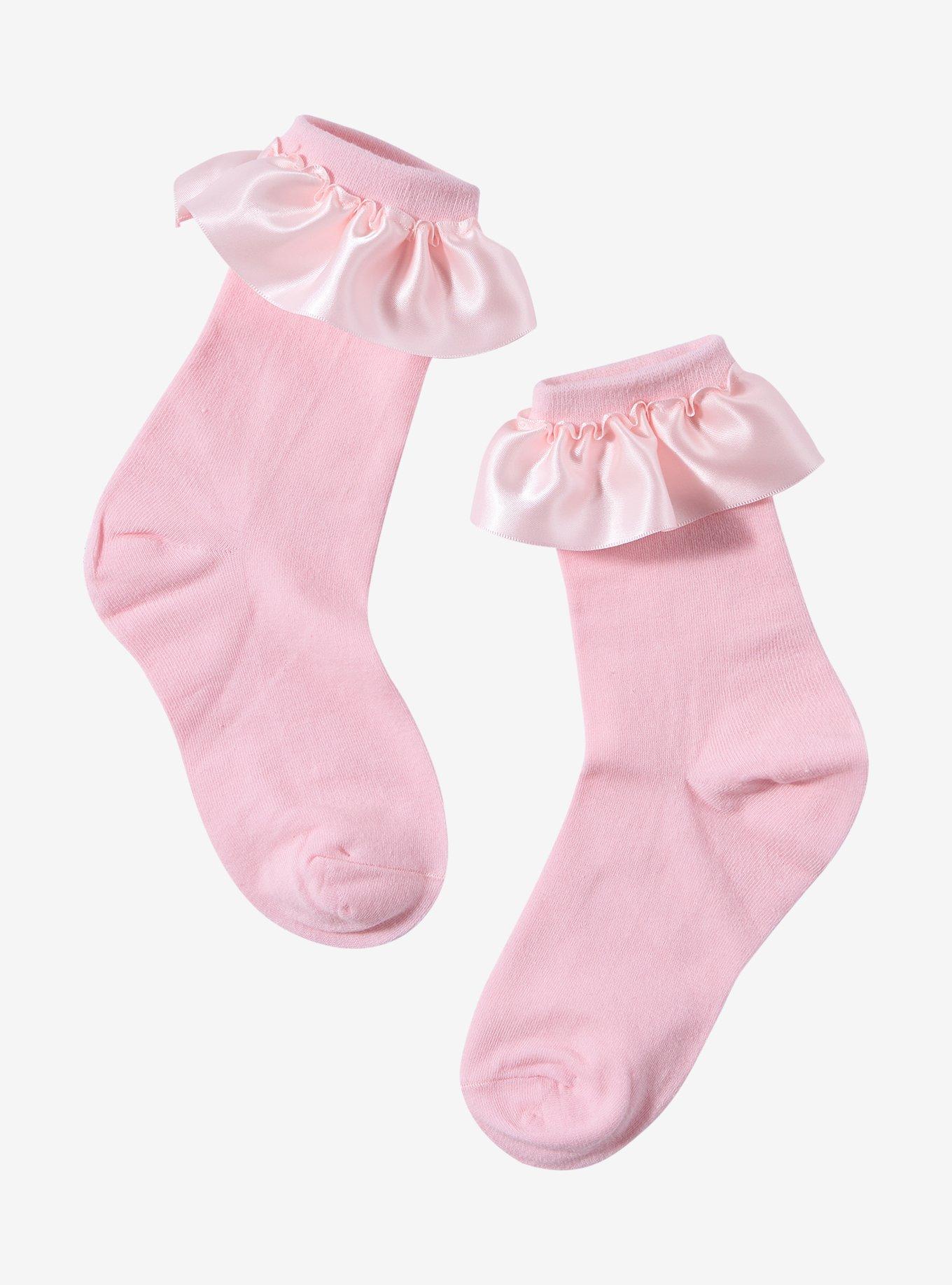 Pink Ribbon Ruffle Ankle Socks, , hi-res