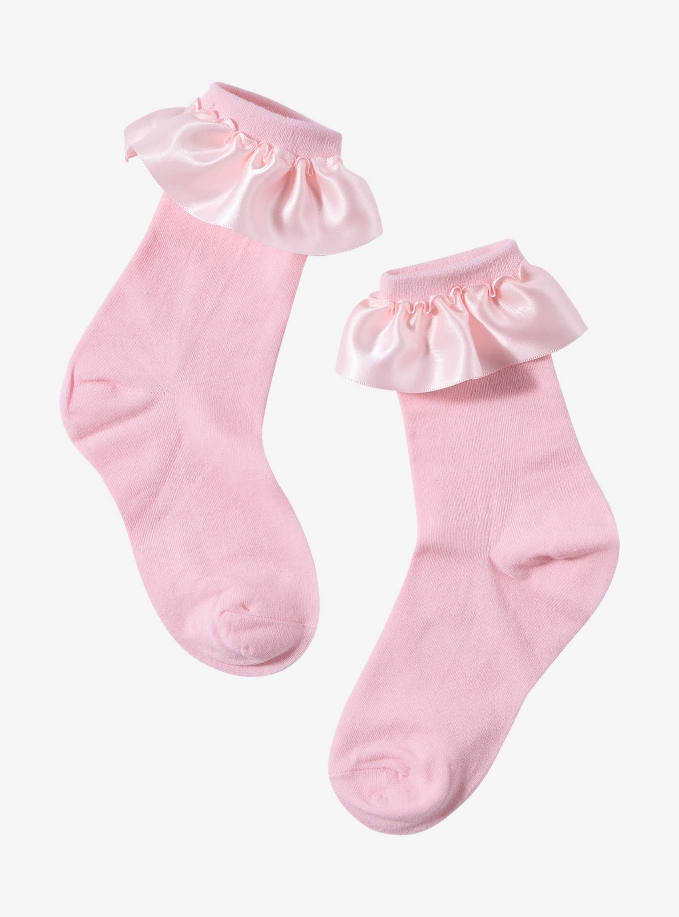 Pink Ribbon Ruffle Ankle Socks, , hi-res
