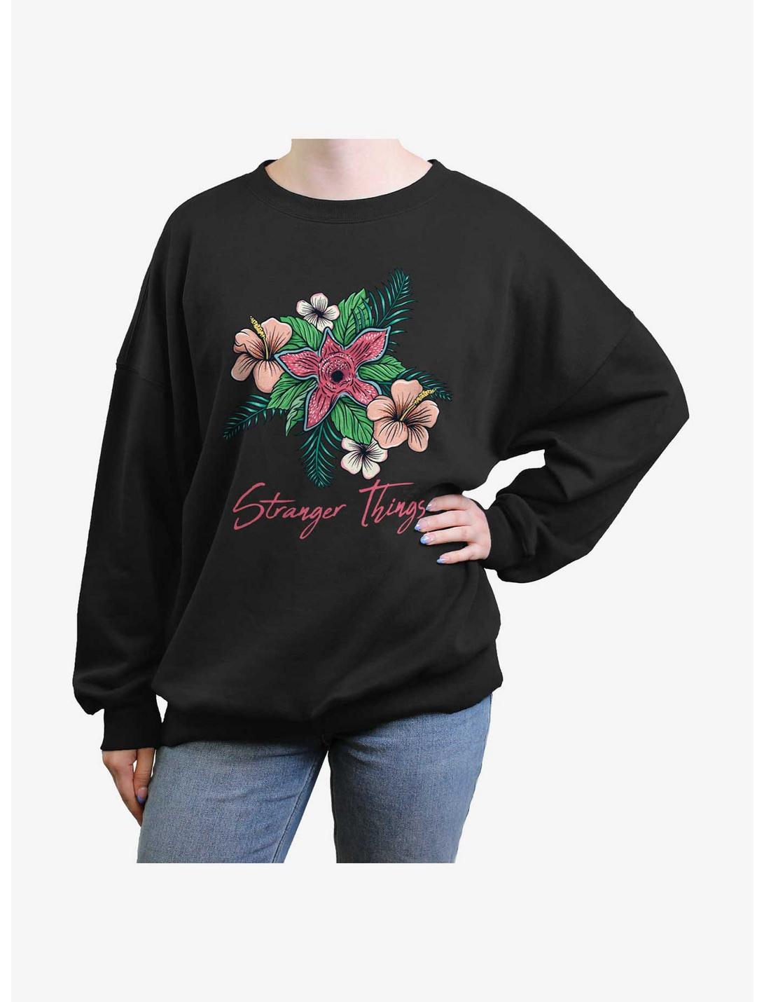 Stranger Things Floral Demogorgon Girls Oversized Sweatshirt, BLACK, hi-res
