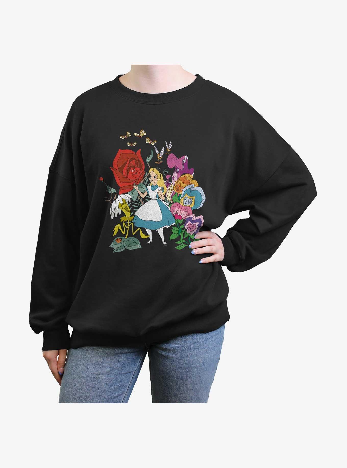 Disney Alice In Wonderland Flower Afternoon Girls Oversized Sweatshirt, BLACK, hi-res