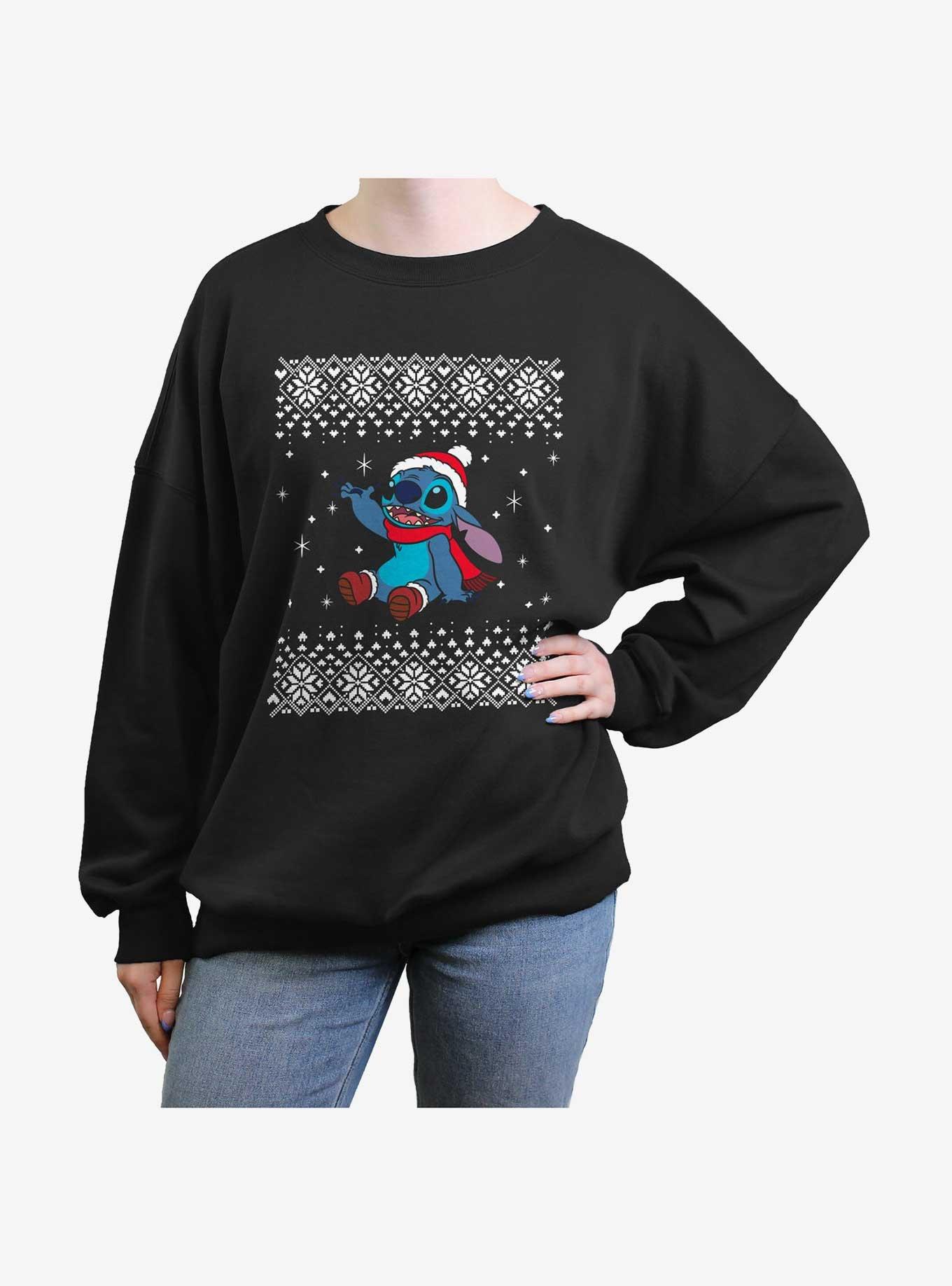 Disney Lilo & Stitch Ugly Christmas Snow Stitch Womens Oversized Sweatshirt, , hi-res