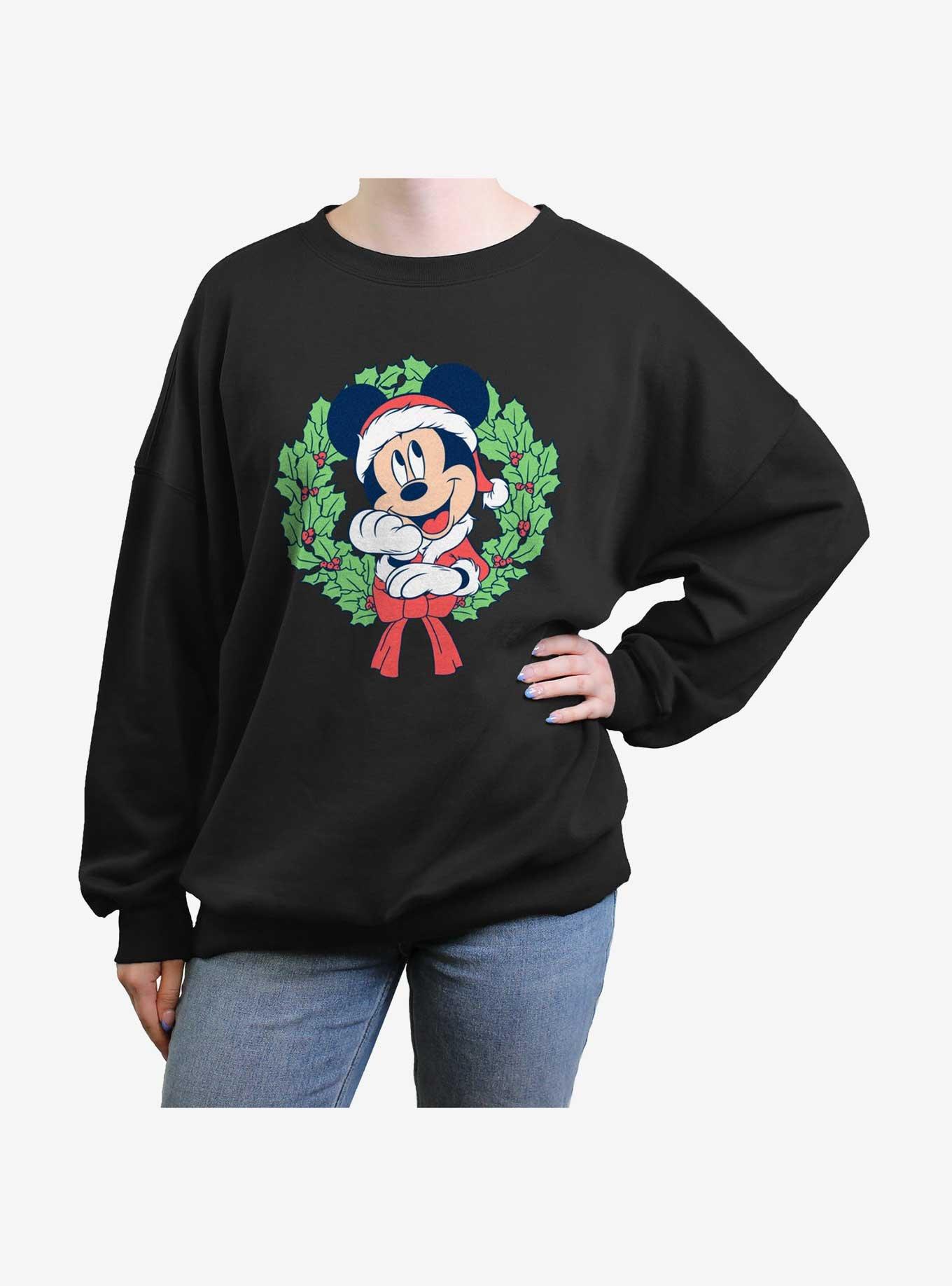 Disney Mickey Mouse Christmas Wreath Womens Oversized Sweatshirt, , hi-res