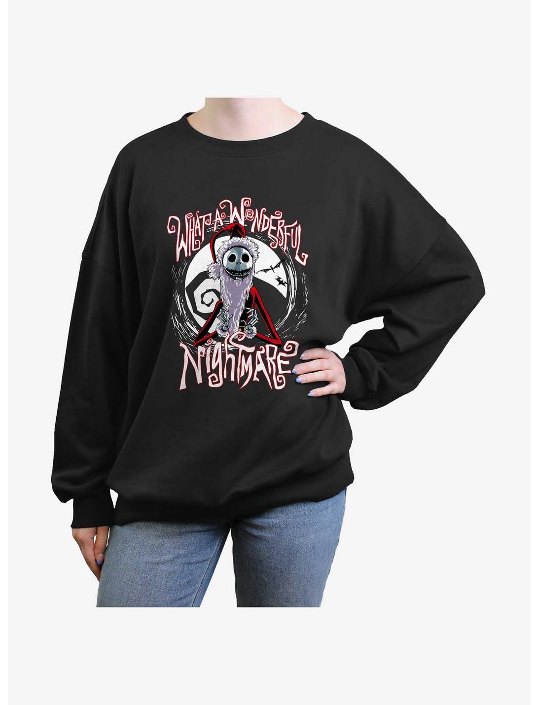 Disney Nightmare Before Christmas Santa Jack Wonderful Nightmare Womens Oversized Sweatshirt, BLACK, hi-res