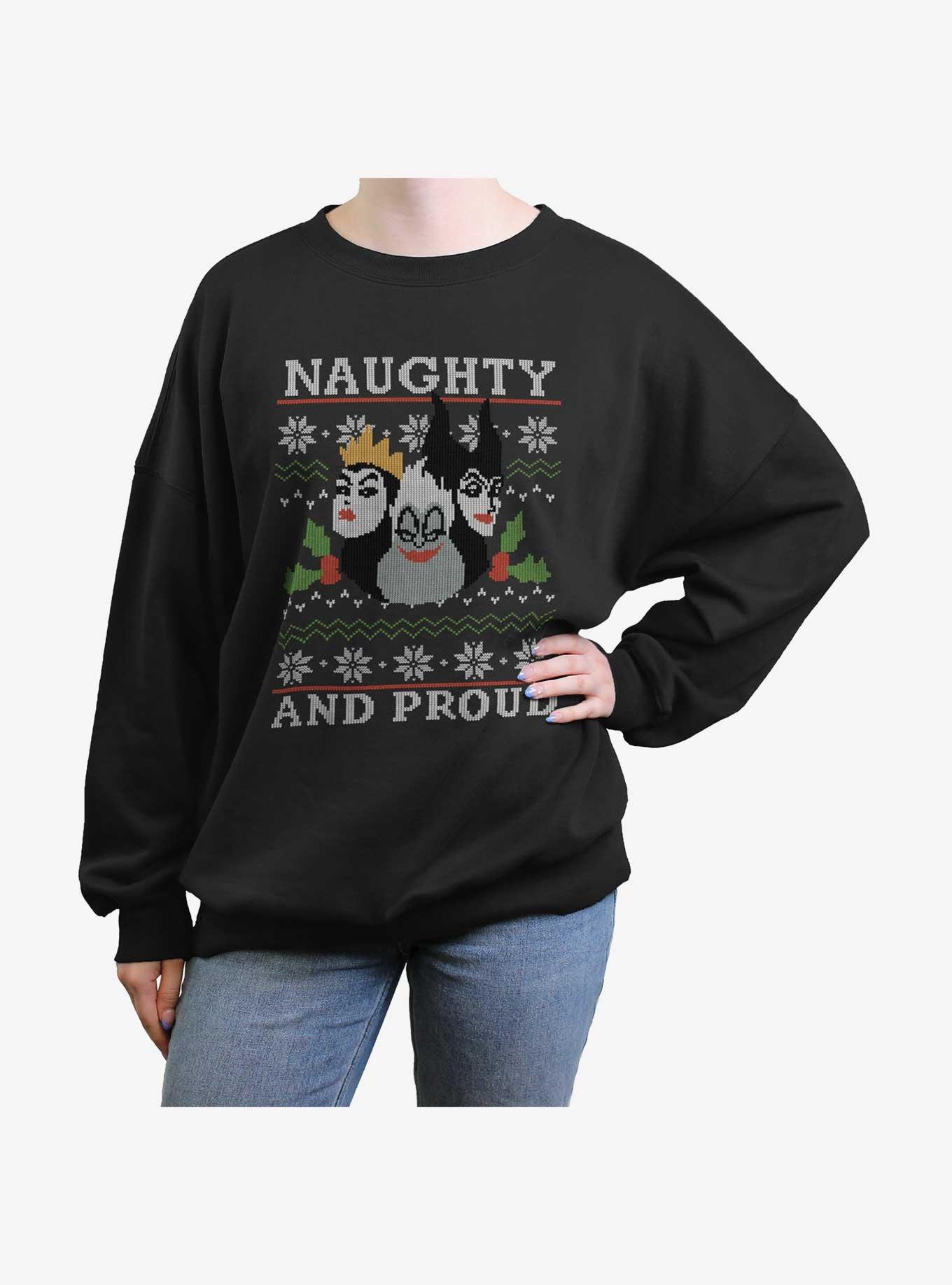 Disney Villains Naughty And Proud Ugly Christmas Womens Oversized Sweatshirt, BLACK, hi-res