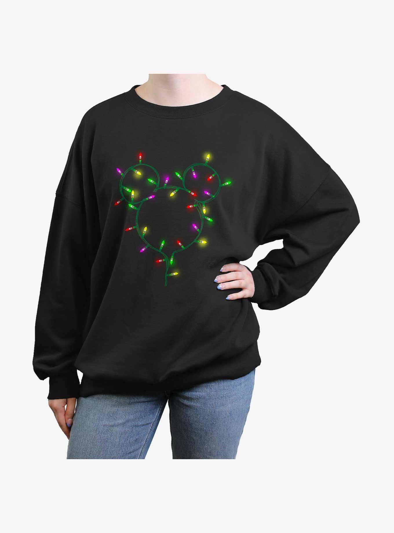 Disney Mickey Mouse Christmas Lights Mouse Womens Oversized Sweatshirt, BLACK, hi-res