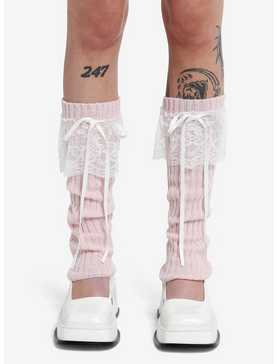 Pastel Pink Lace & Ribbon Leg Warmers, , hi-res