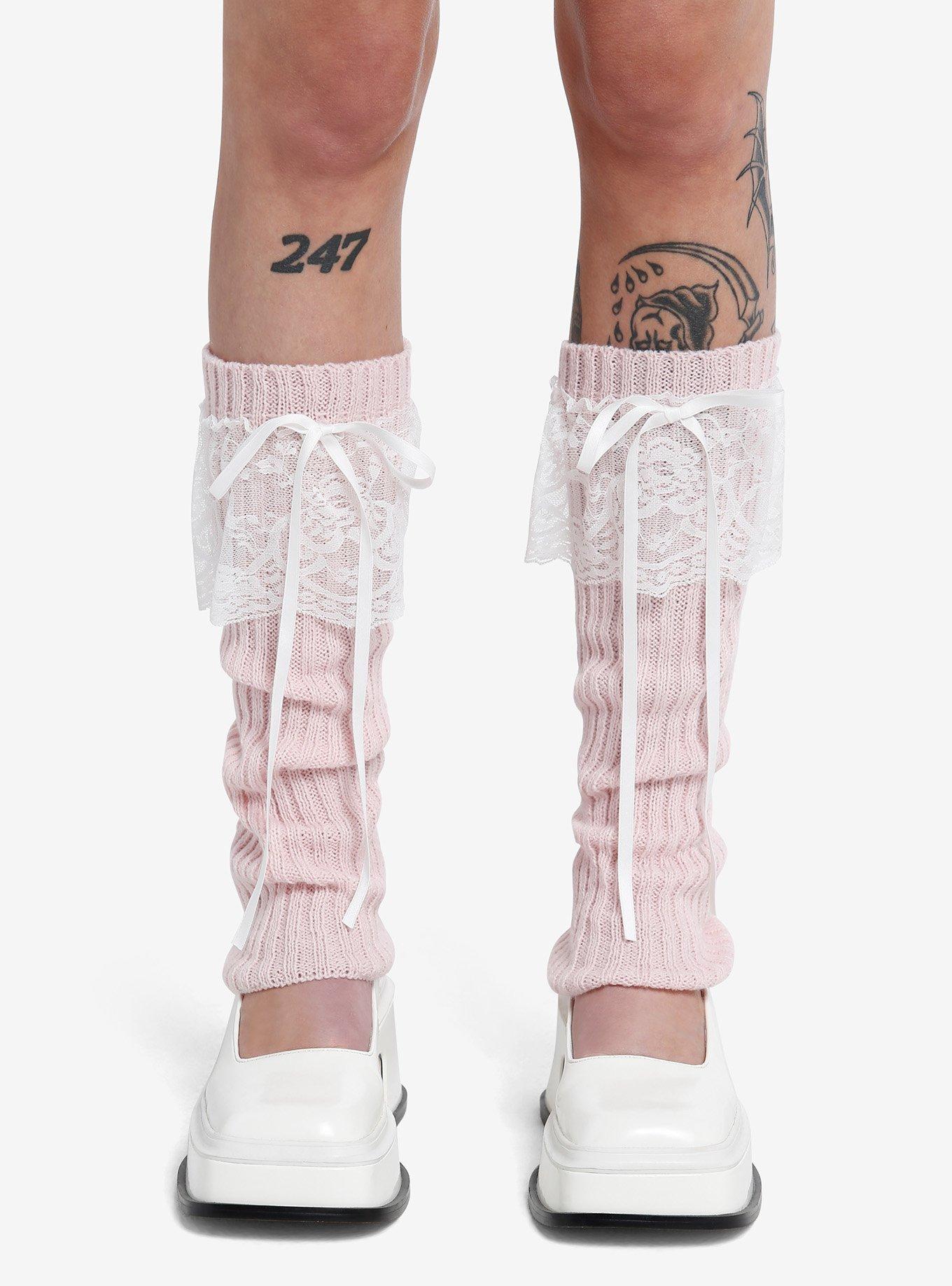 Pastel Pink Lace & Ribbon Leg Warmers, , hi-res