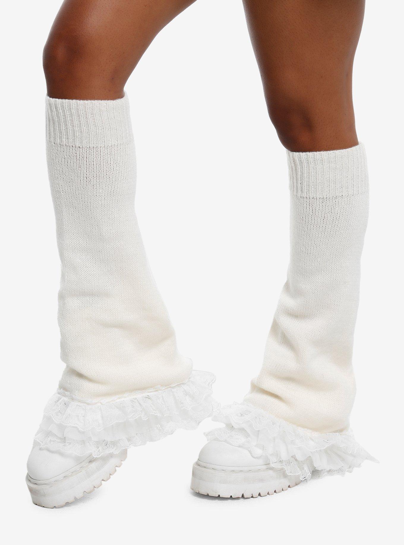 Cream Lace Flare Leg Warmers, , hi-res