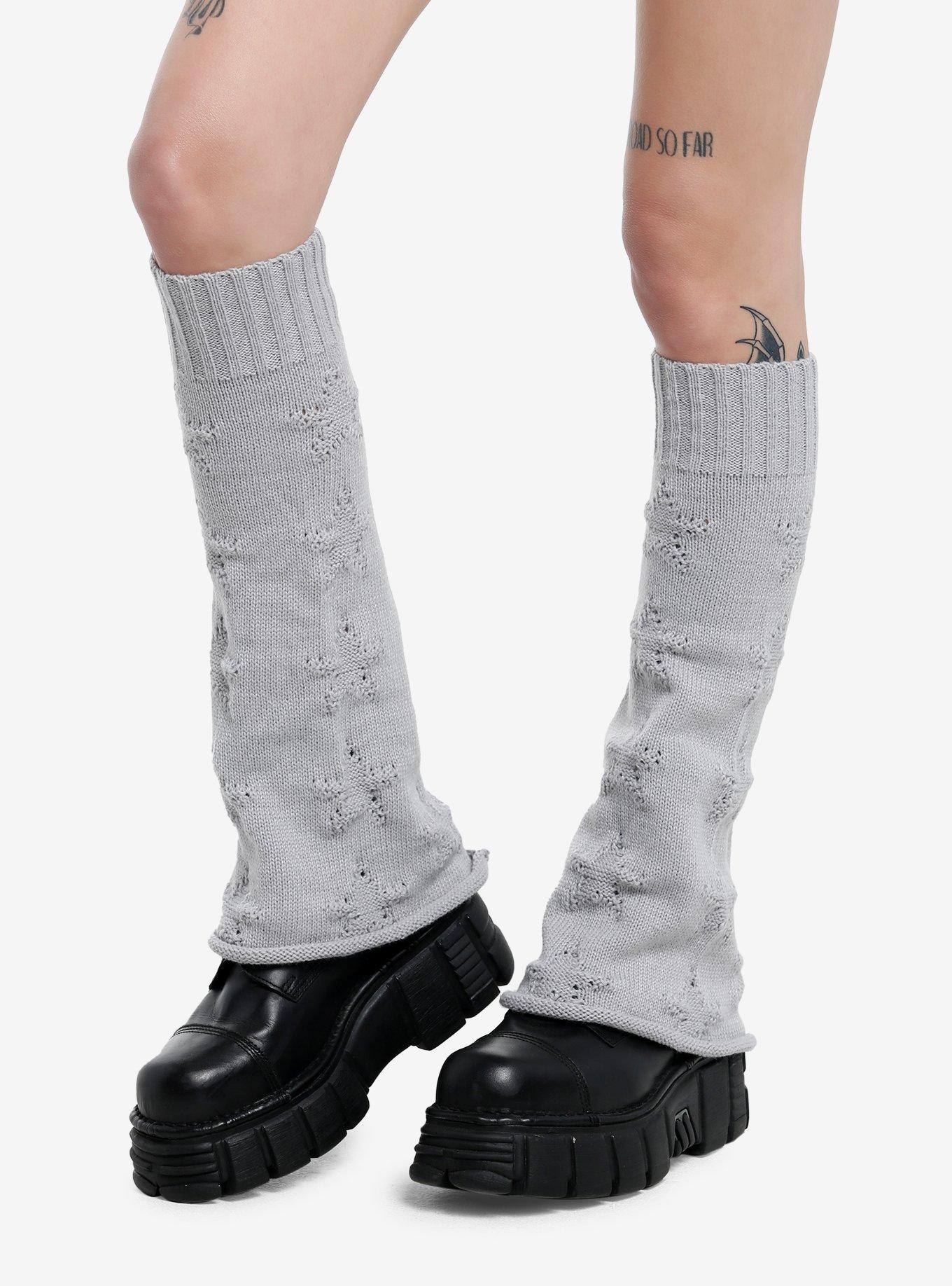 Grey Stars Knit Flared Leg Warmers, , hi-res