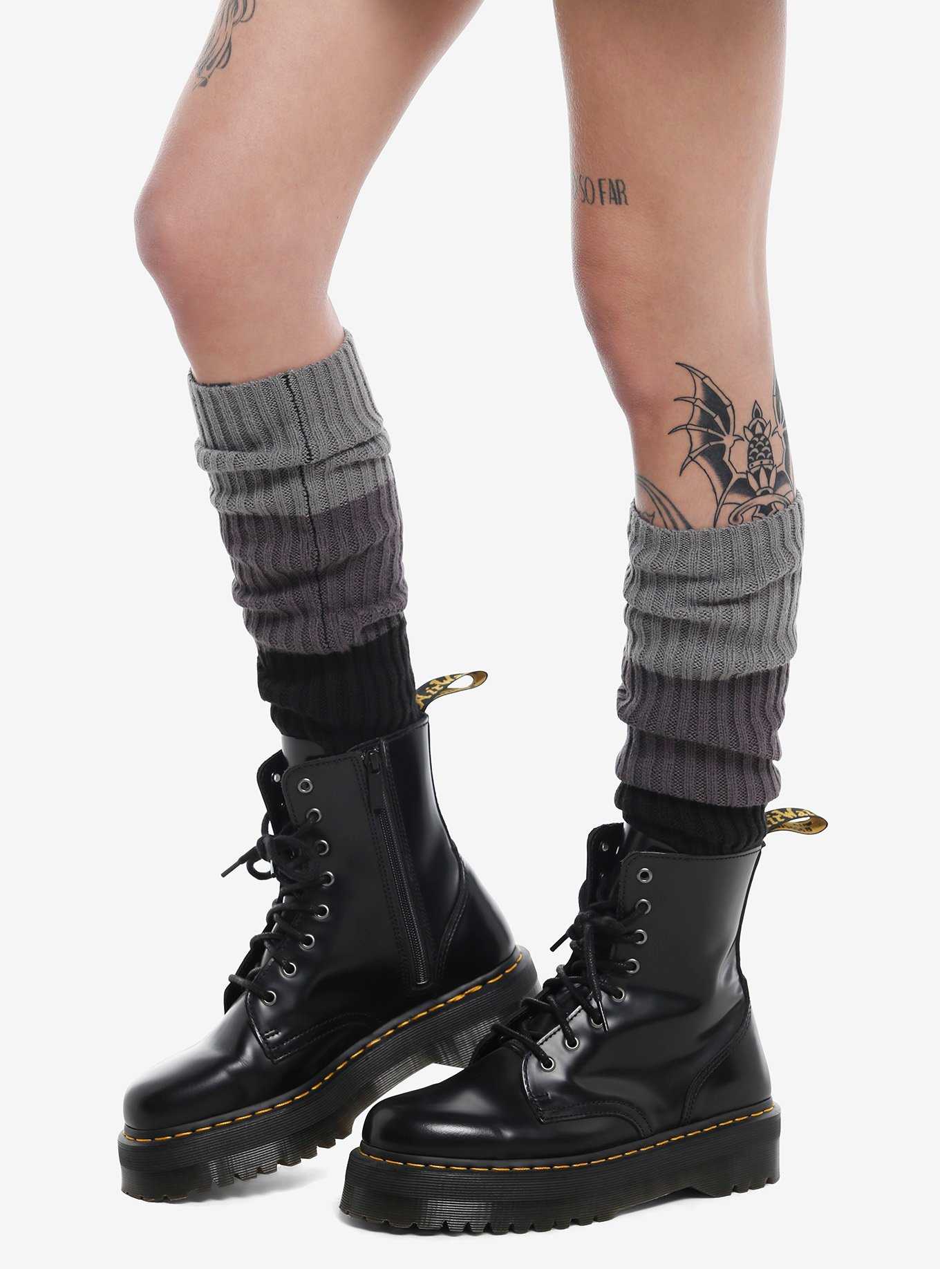 Black & Grey Stripe Ombre Slouchy Knee-High Socks, , hi-res