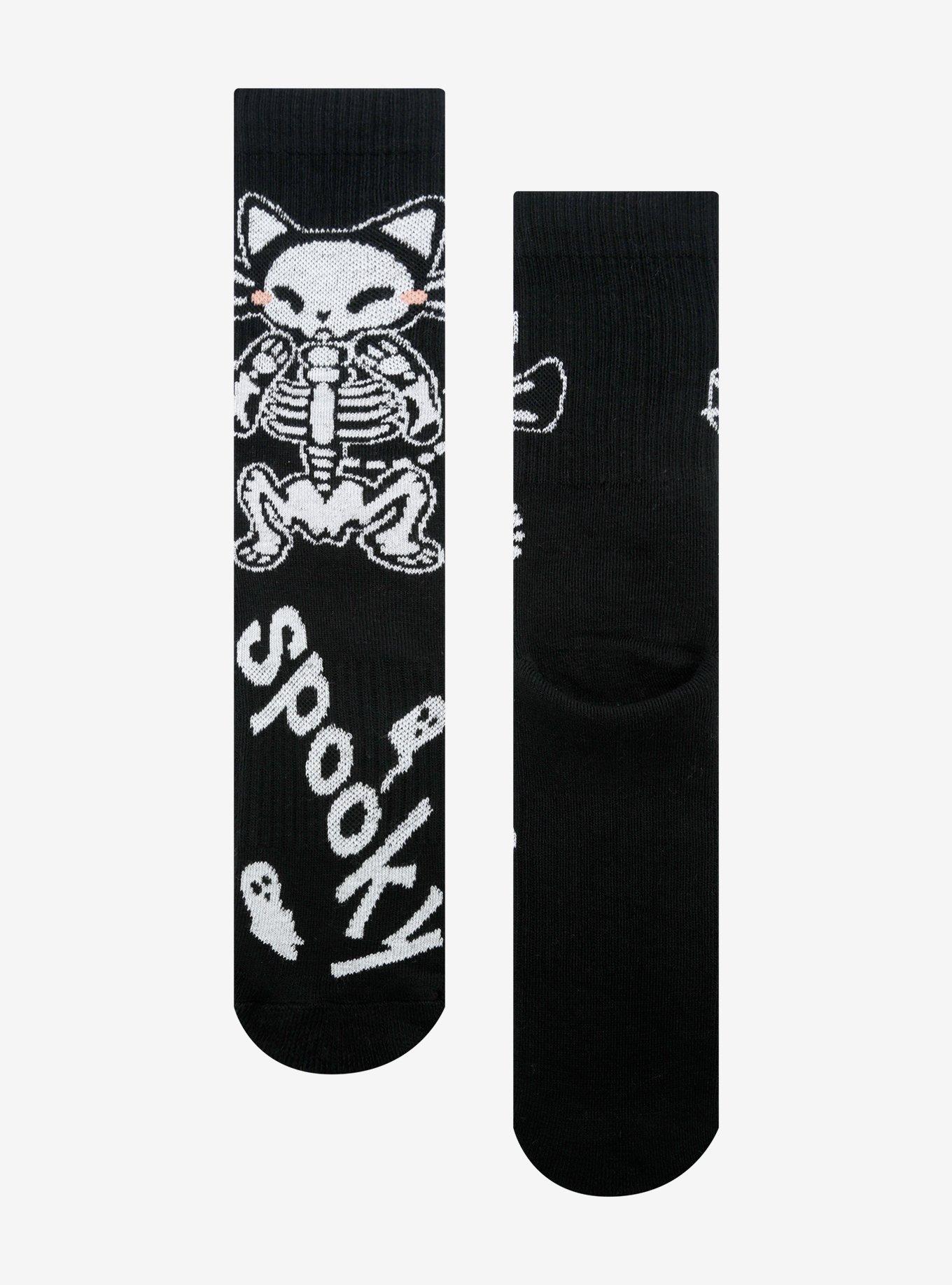 Cat Skeleton Glow-In-The-Dark Crew Socks, , hi-res