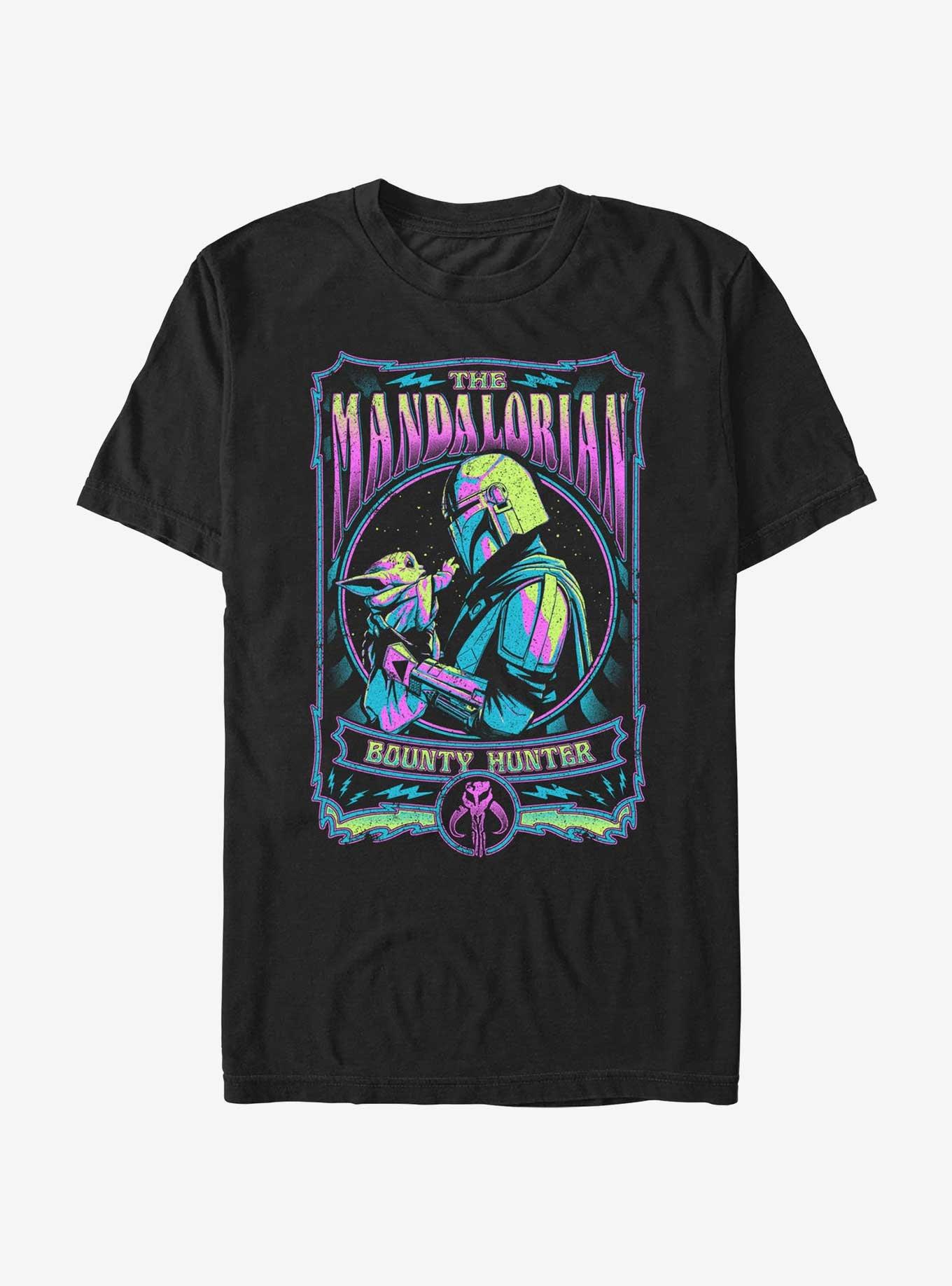 Star Wars The Mandalorian Grogu and Din Djarin Bounty Hunter Poster Ultra Vibrant T-Shirt, BLACK, hi-res