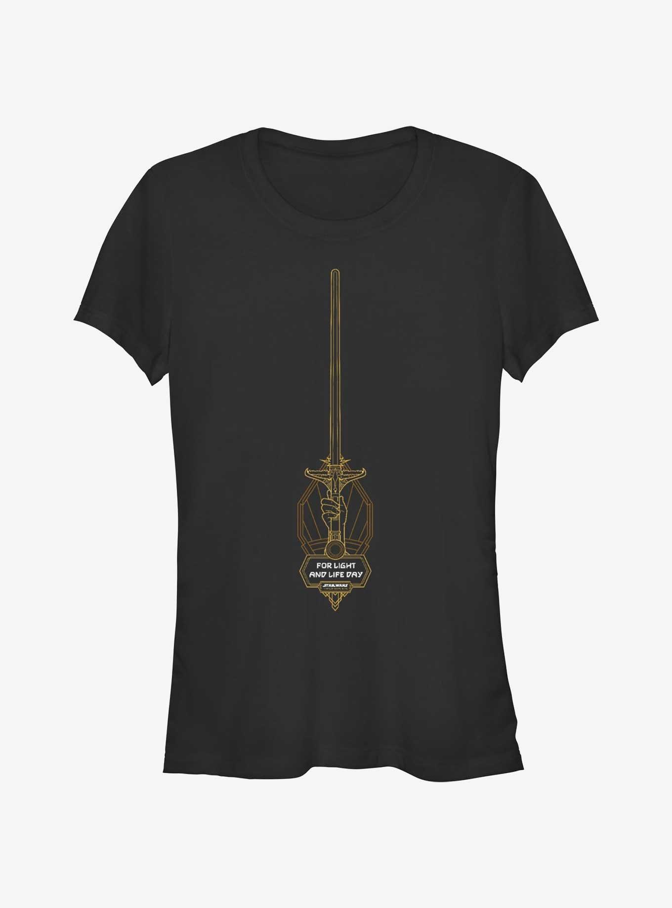 Star Wars Life Day The High Republic Lightsaber Outline Girls T-Shirt, BLACK, hi-res