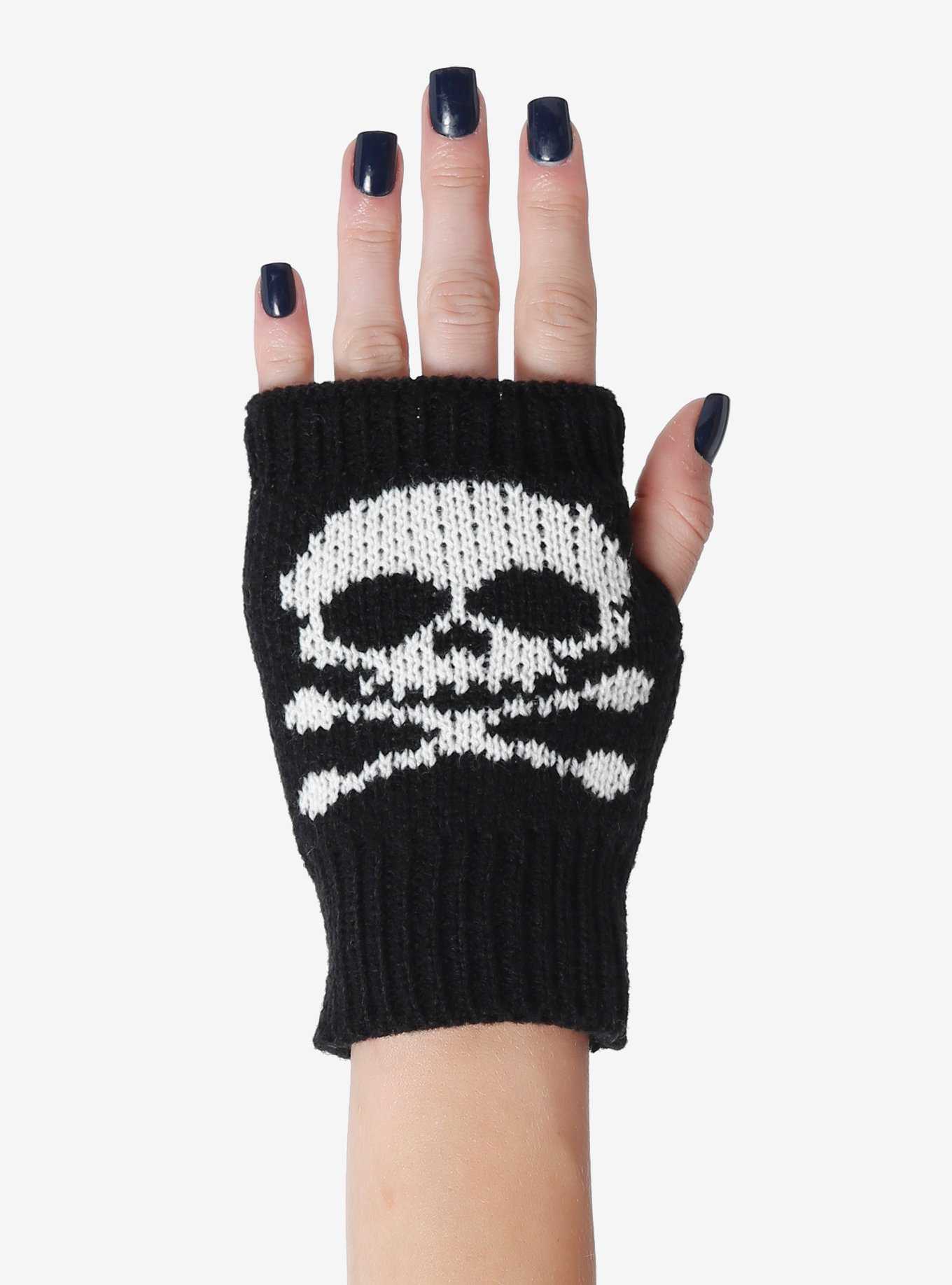 Skull & Crossbones Fingerless Gloves, , hi-res