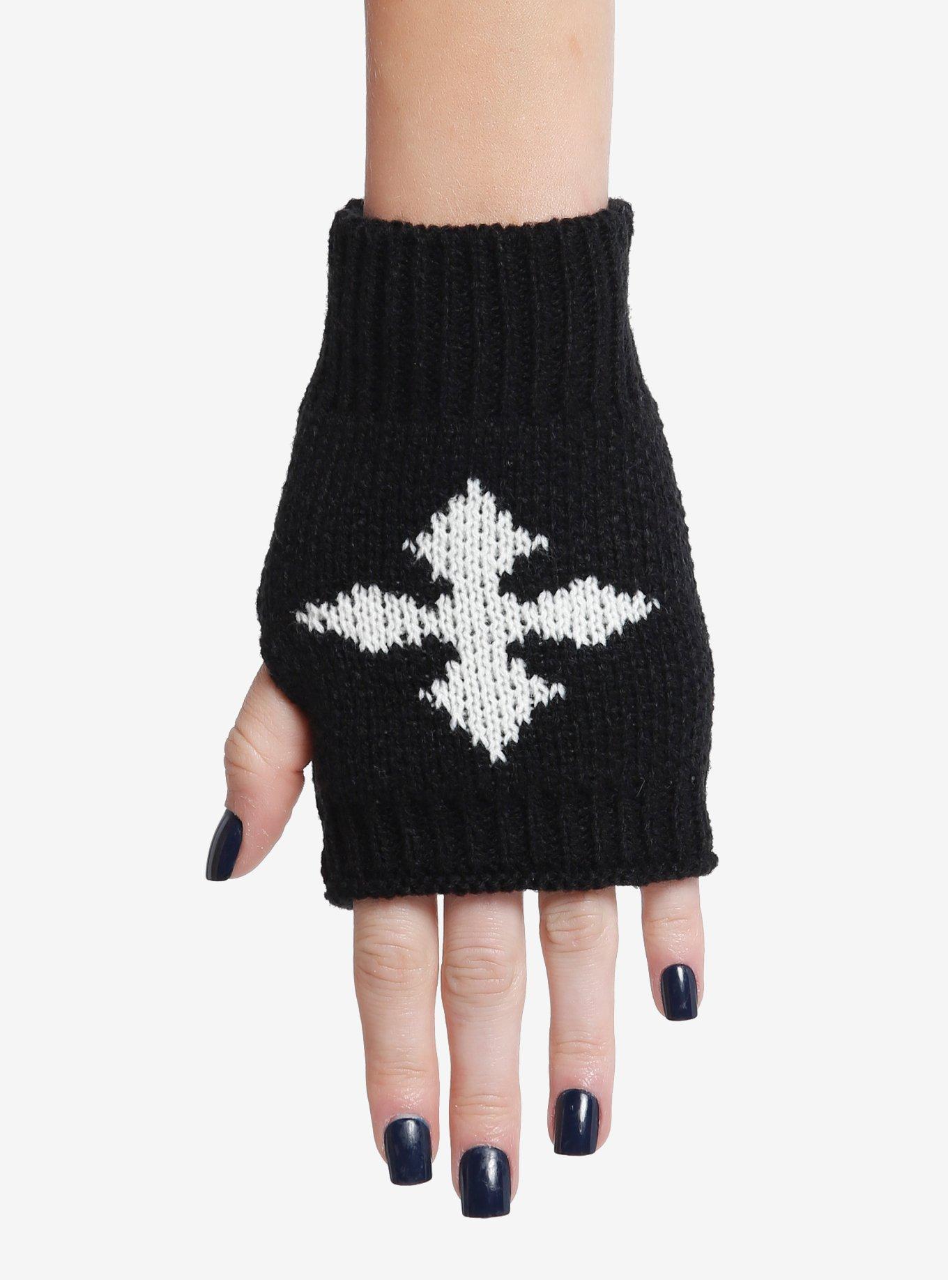 Black & White Cross Fingerless Gloves, , hi-res