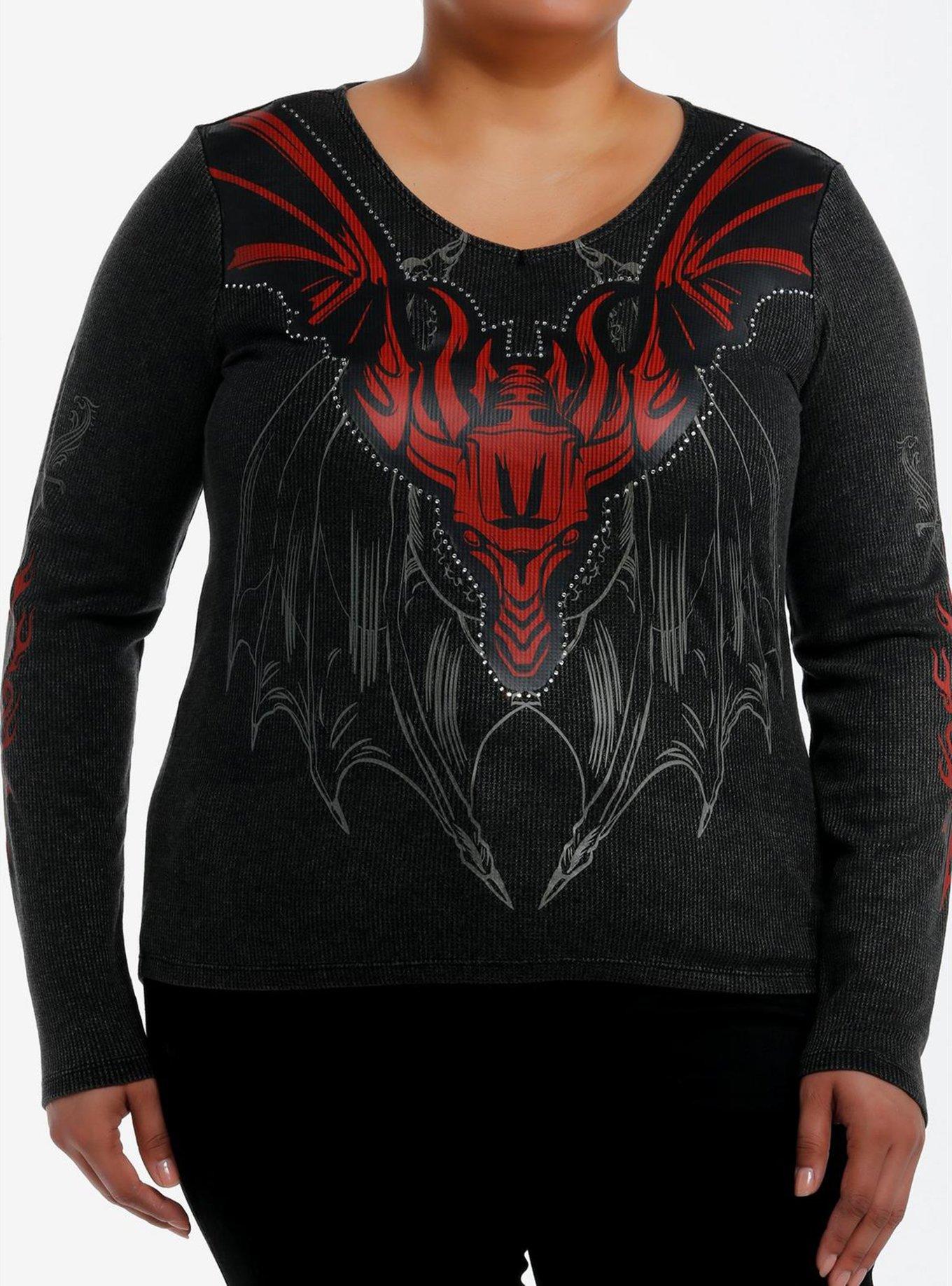 House Of The Dragon Red Dragon Rhinestone Long-Sleeve Thermal Top Plus Size, , hi-res