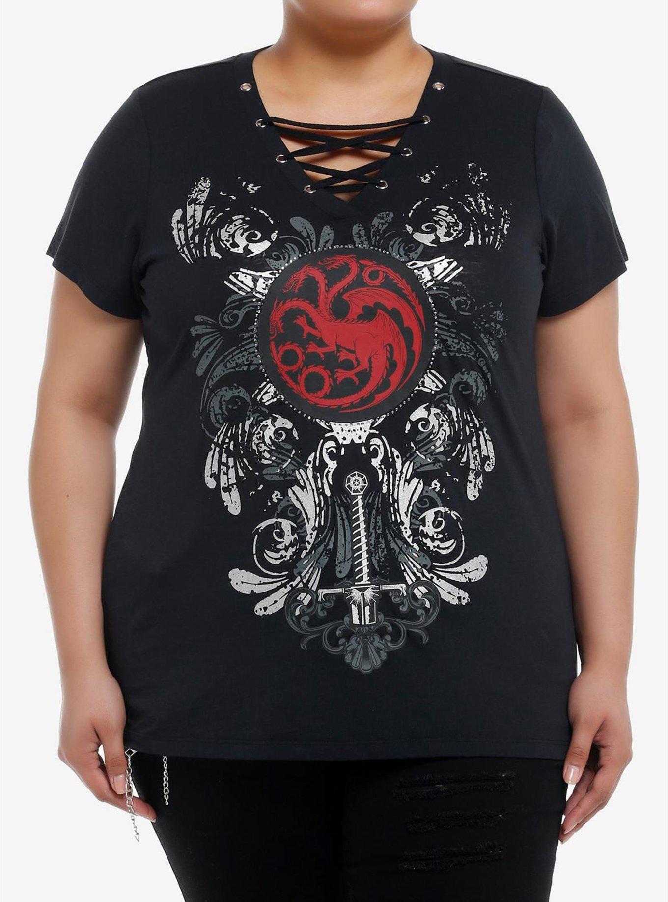 House Of The Dragon Targaryen Grommet Lace-Up Top Plus Size, MULTI, hi-res