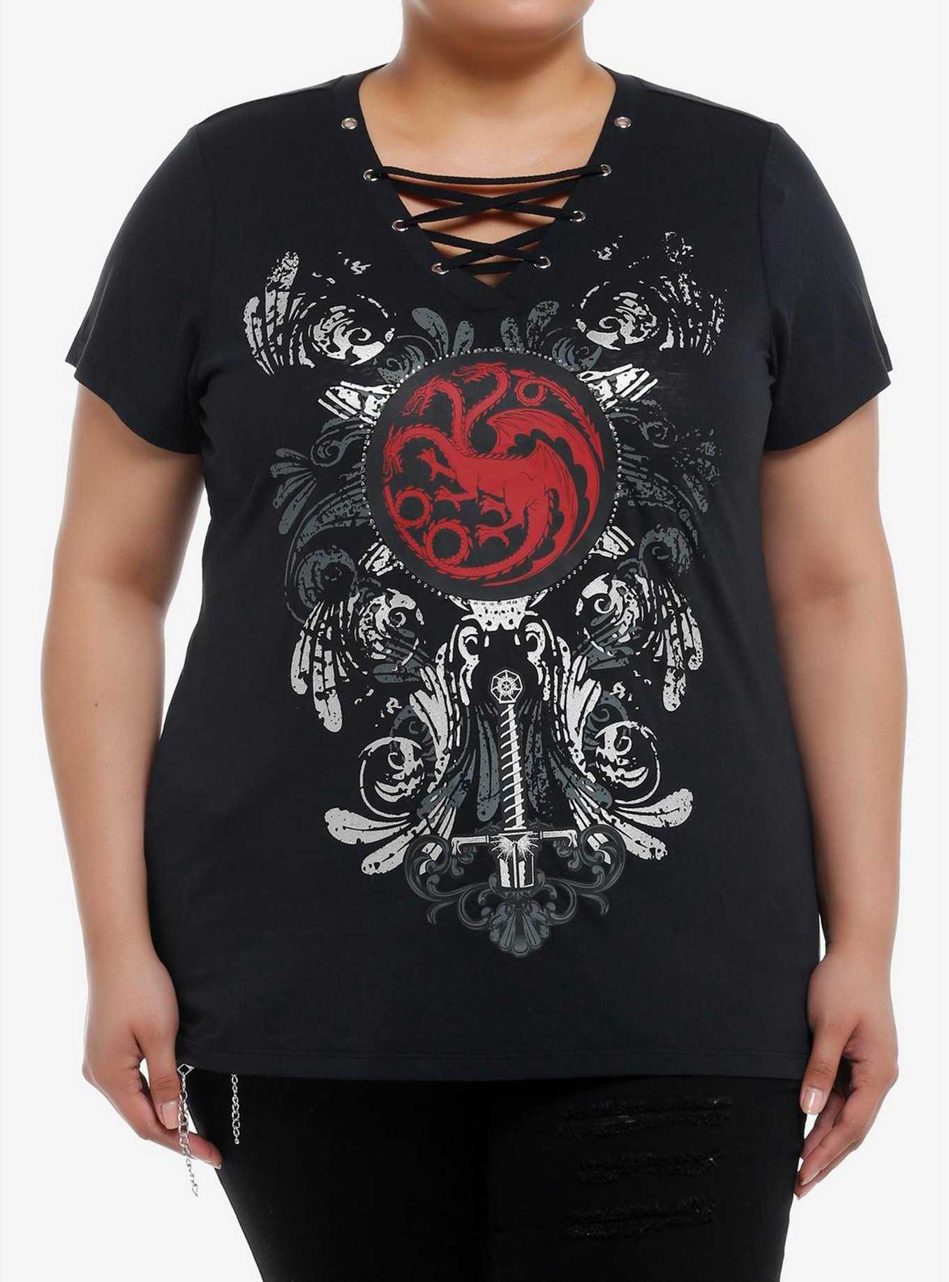 House Of The Dragon Targaryen Grommet Lace-Up Top Plus Size, , hi-res