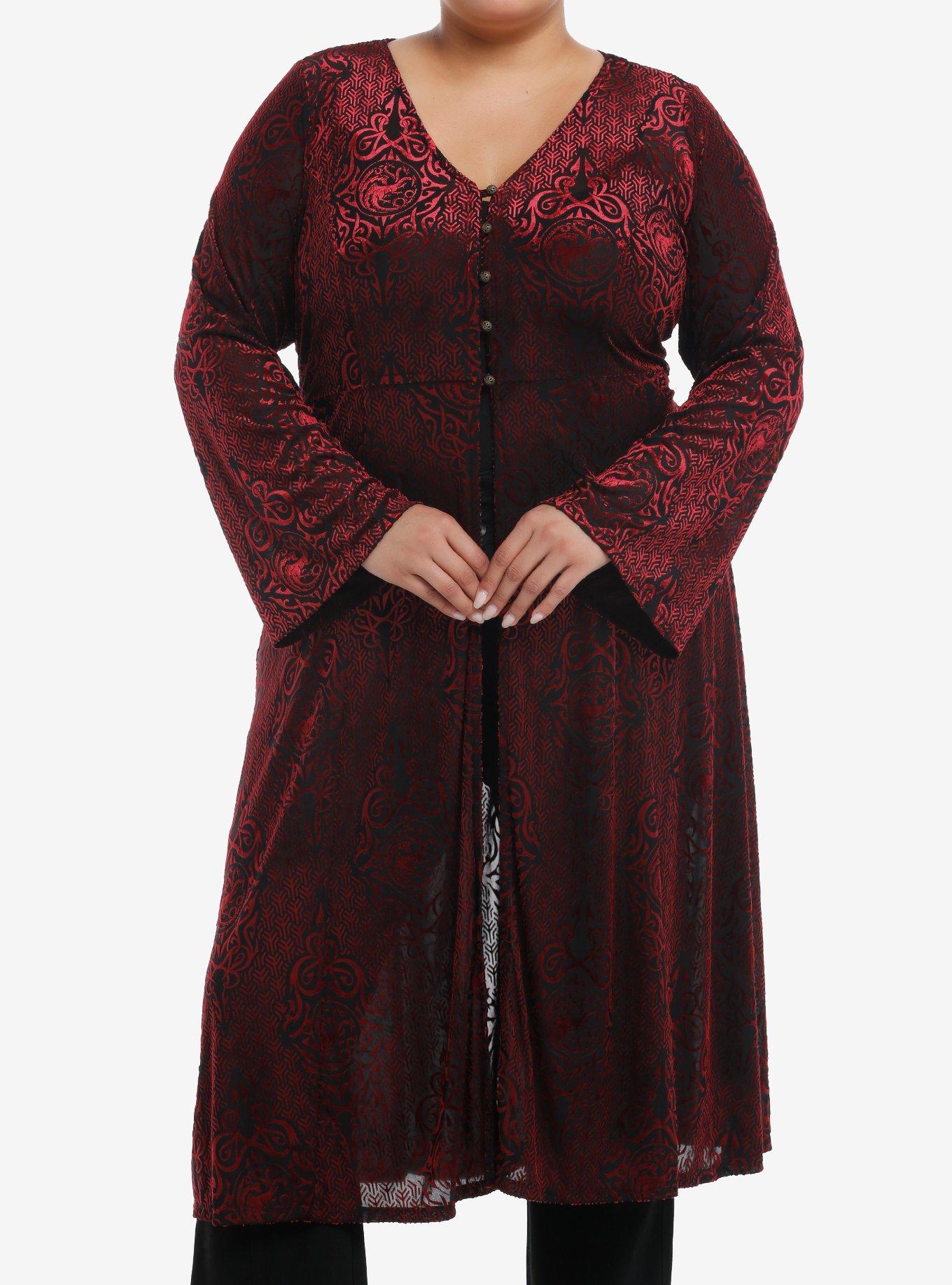 Her Universe House Of The Dragon Targaryen Velvet Duster Plus Size Her Universe Exclusive, BURGUNDY, hi-res