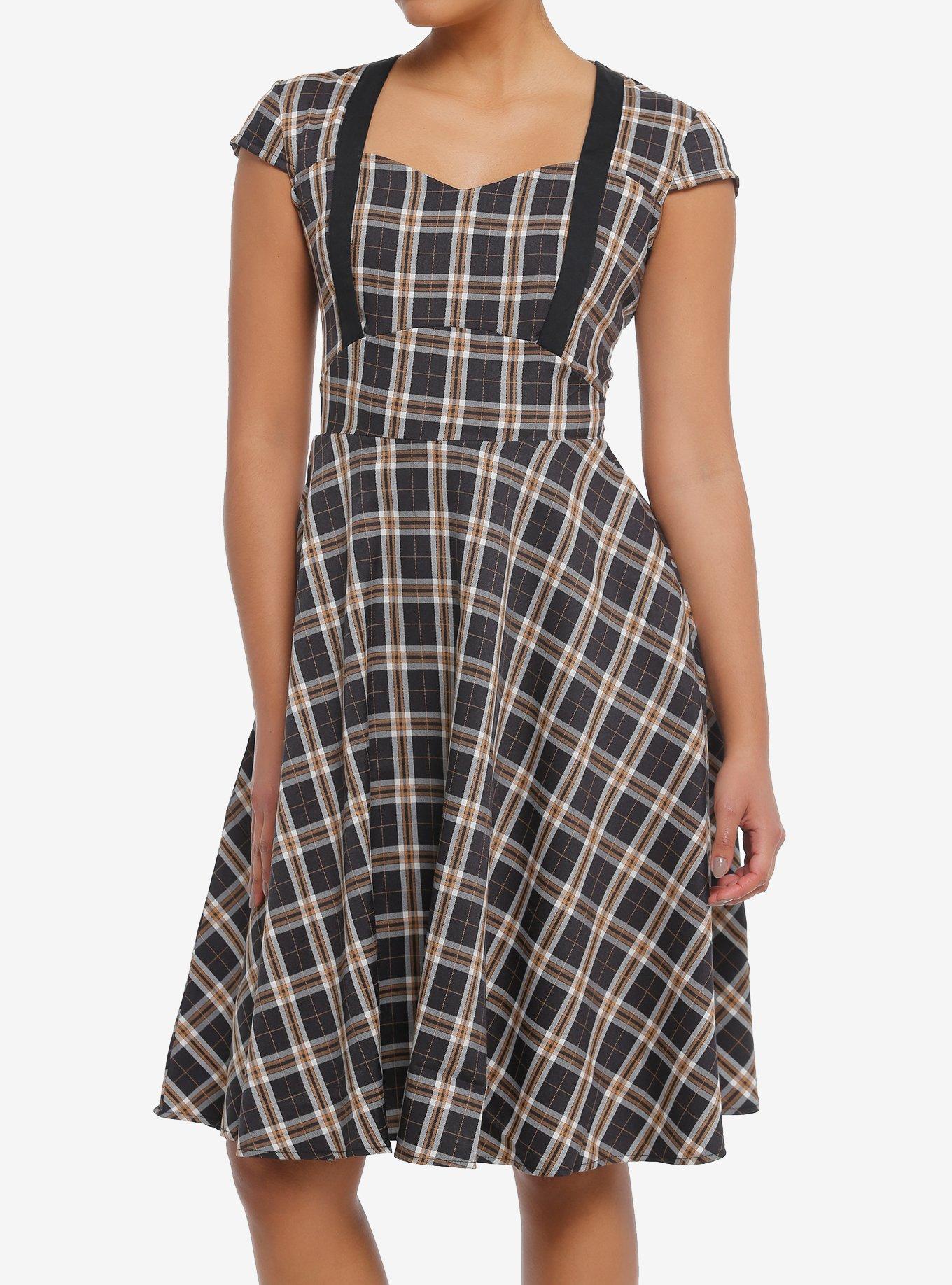 Vintage Brown Plaid Sweetheart Dress, , hi-res