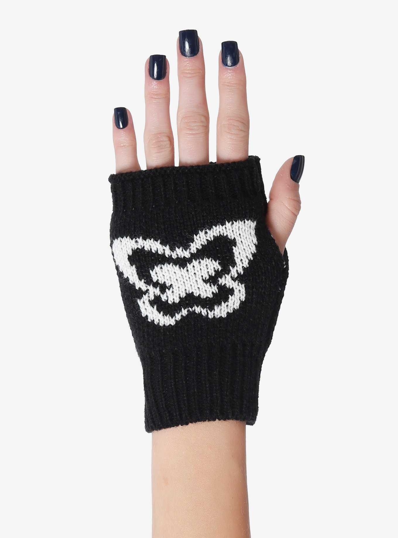 Black & White Butterfly Knit Fingerless Gloves, , hi-res