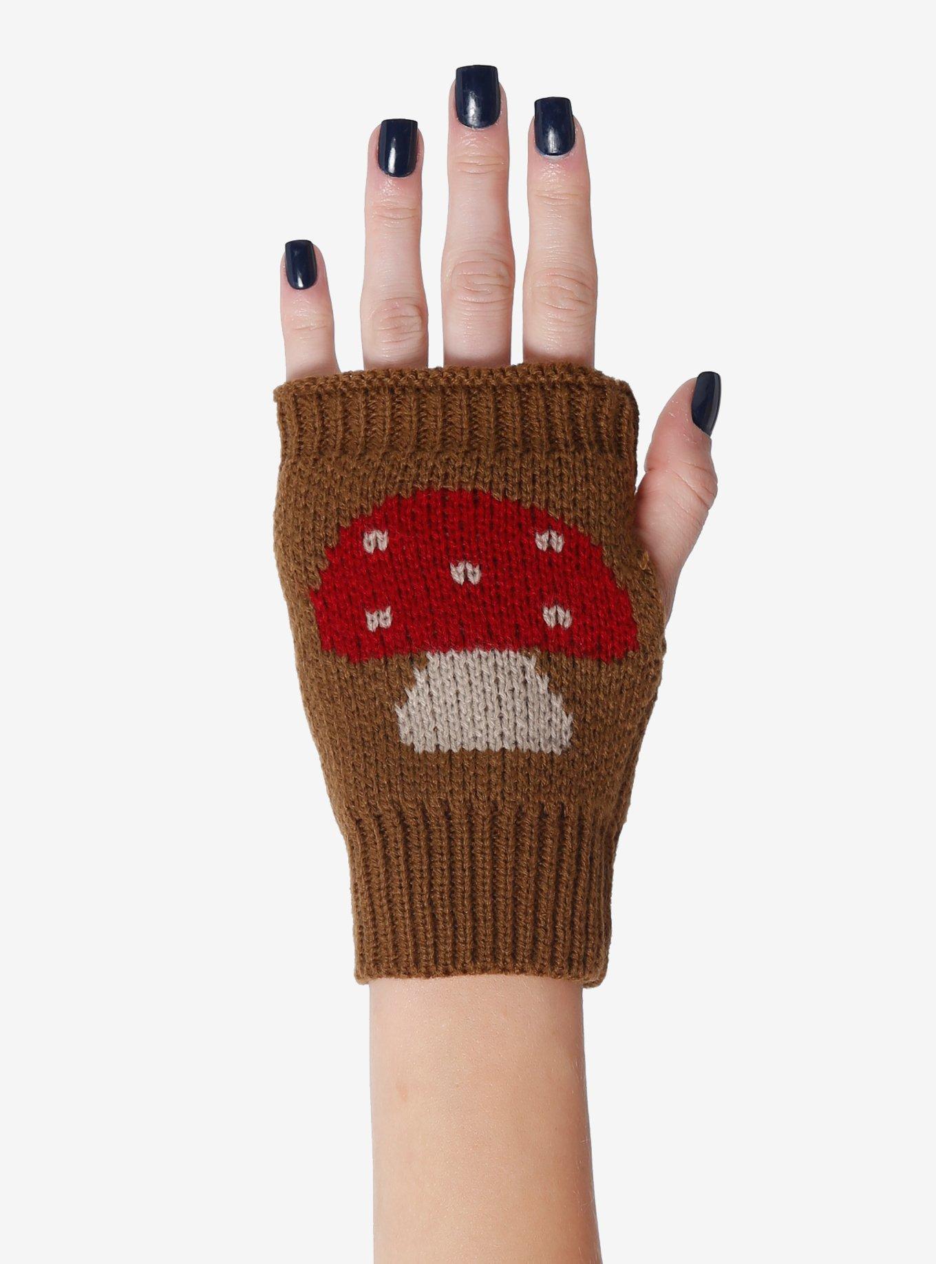 Brown Mushroom Fingerless Gloves, , hi-res