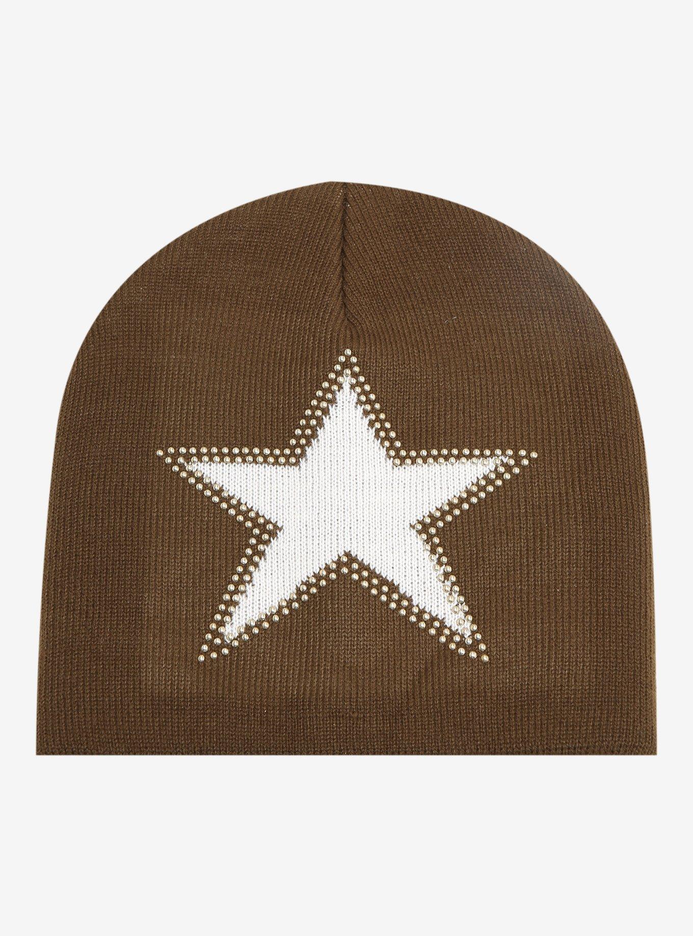 Brown Star Knit Beanie, , hi-res