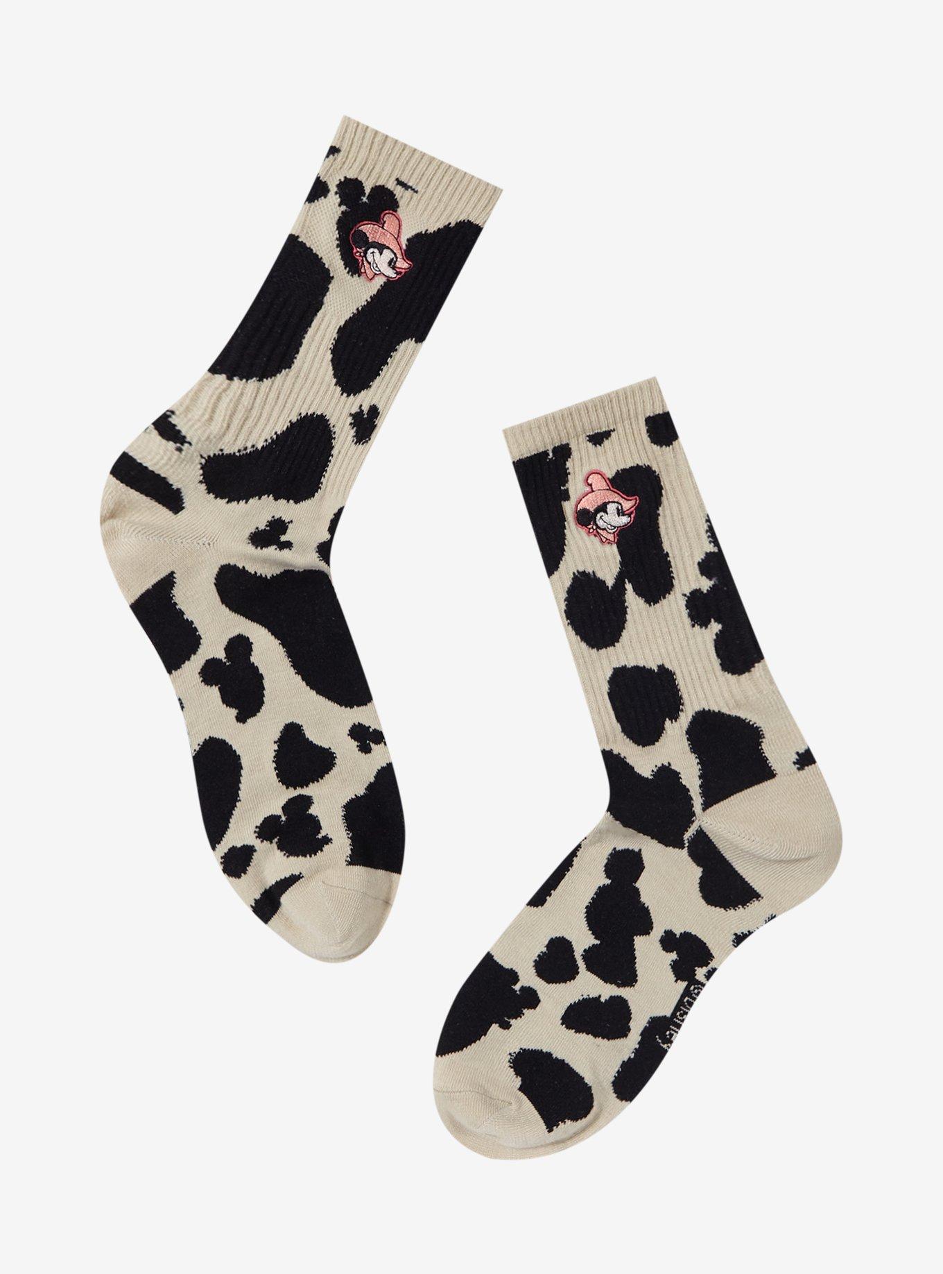 Disney Mickey Mouse Cow Print Crew Socks - BoxLunch Exclusive, , hi-res