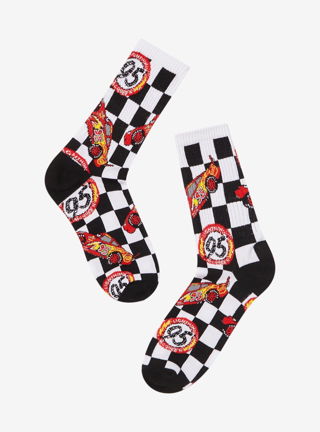 Disney Pixar Cars Lightning McQueen Allover Print Checkered Crew Socks - BoxLunch Exclusive