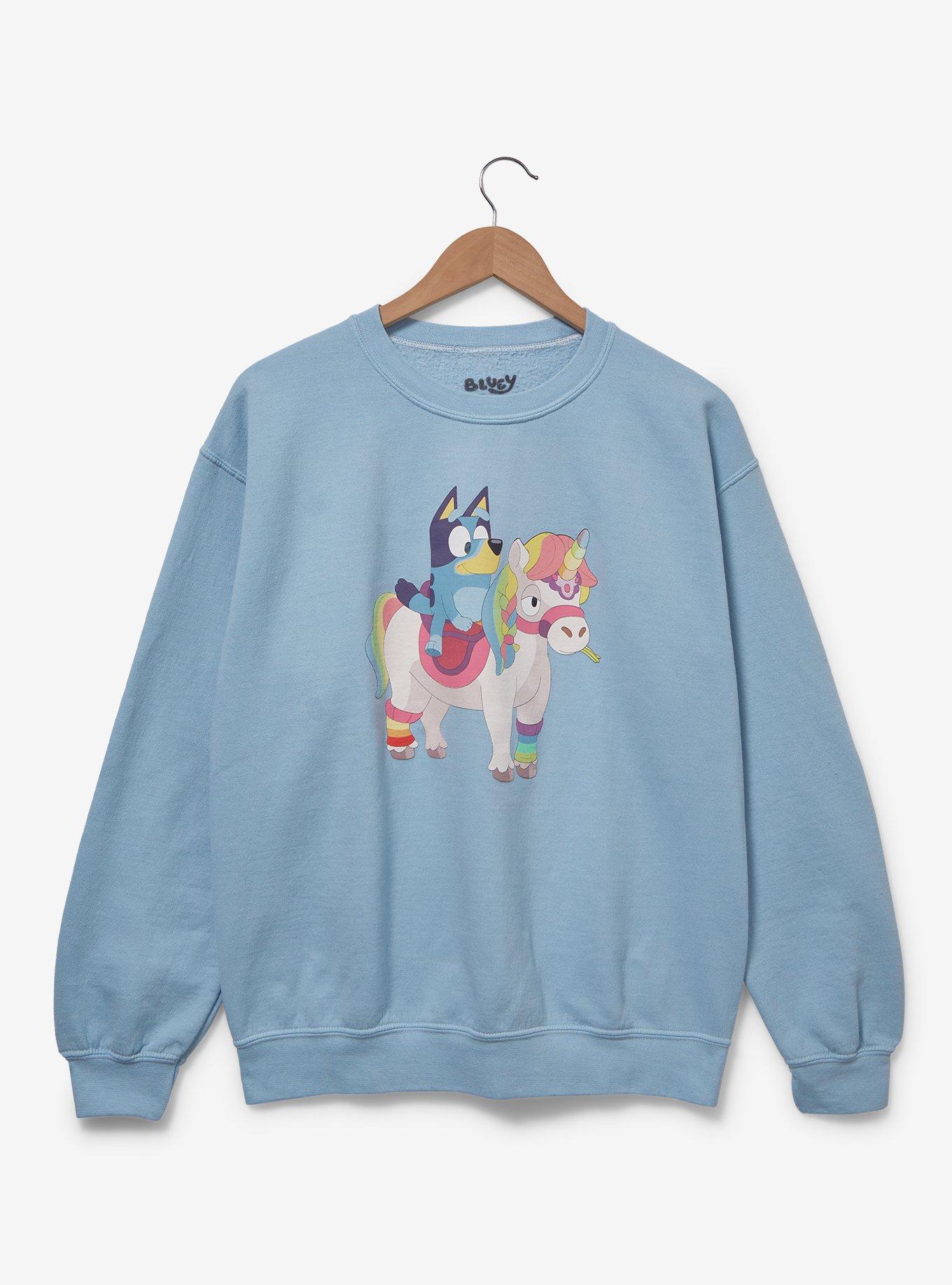 Bluey Unicorn Ride Women's Crewneck — BoxLunch Exclusive, BLUE, hi-res