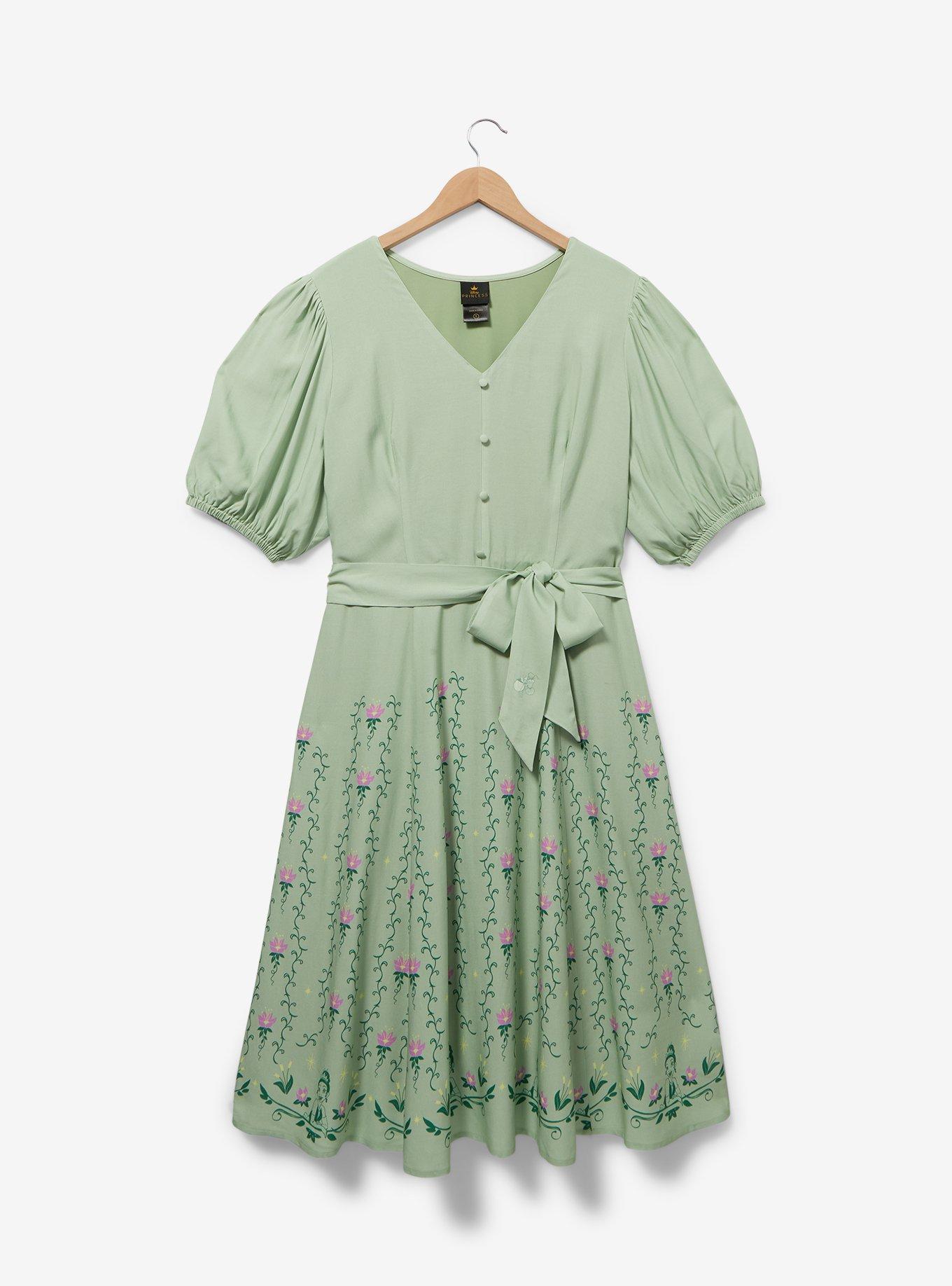 Disney The Princess and the Frog Bayou Puff Sleeve Plus Size Midi Dress &mdash; BoxLunch Exclusive, SAGE, hi-res