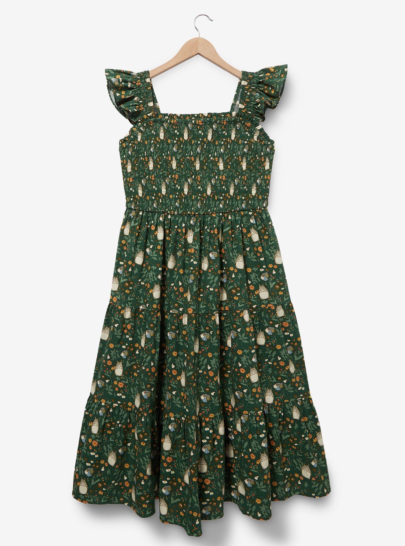 Her Universe Studio Ghibli My Neighbor Totoro Plus Size Smock Midi Dress &mdash; BoxLunch Exclusive, FOREST, hi-res