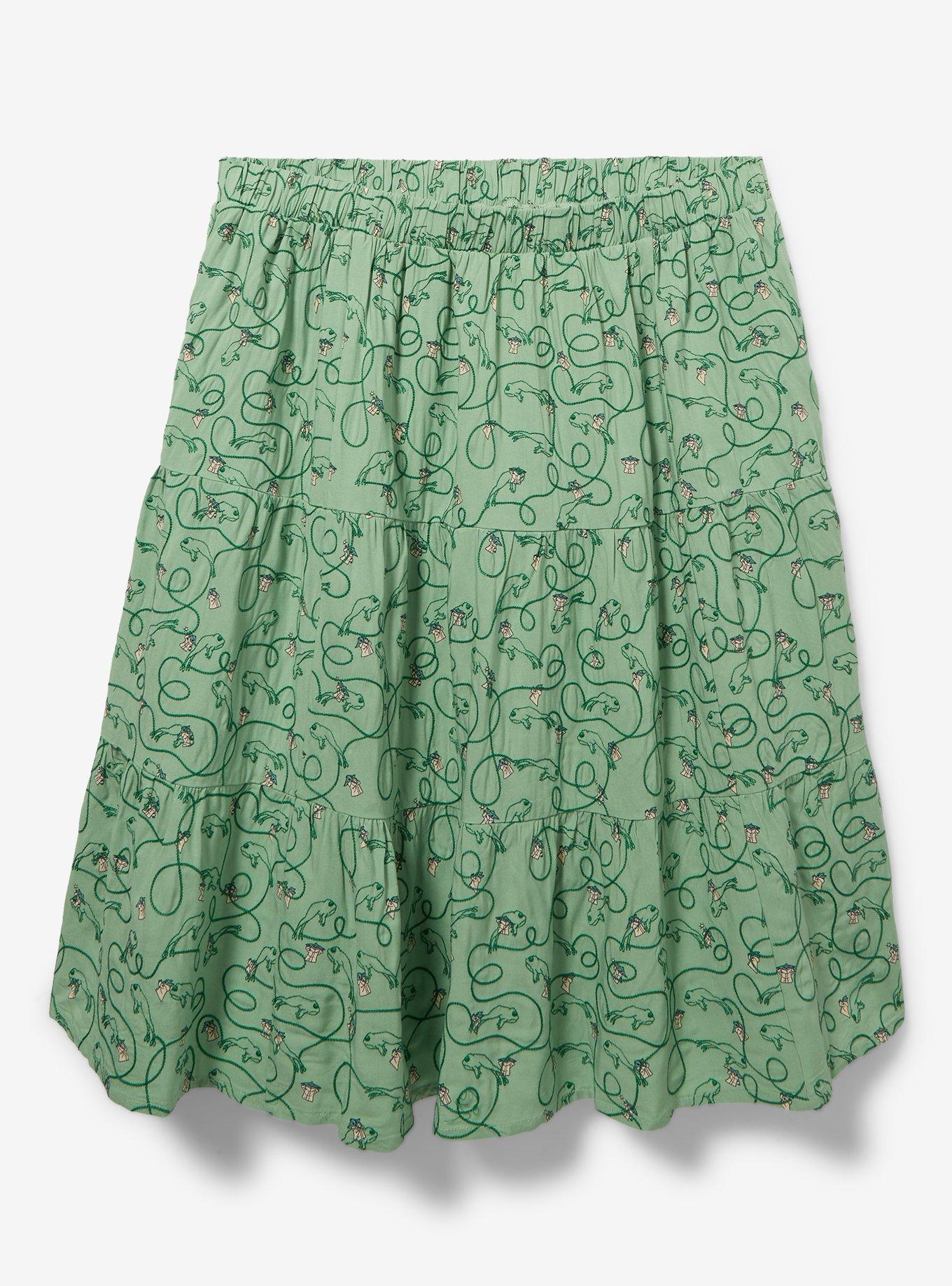 Her Universe Star Wars The Mandalorian Grogu Plus Size Midi Skirt &mdash; BoxLunch Exclusive, SAGE, hi-res