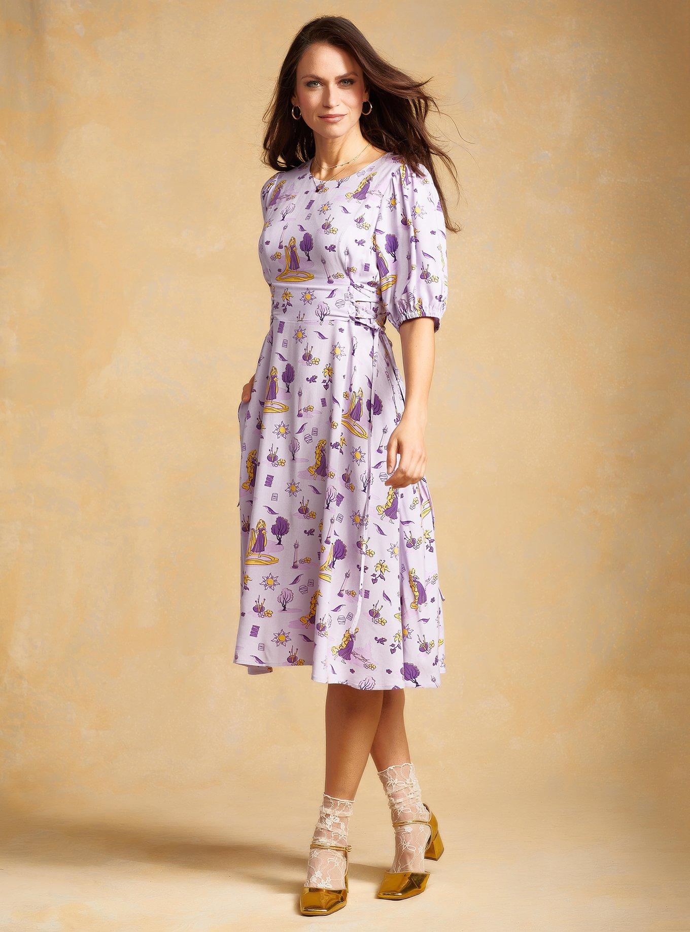 Disney Tangled Rapunzel Puff Sleeve Midi Dress &mdash; BoxLunch Exclusive, LIGHT PURPLE, hi-res