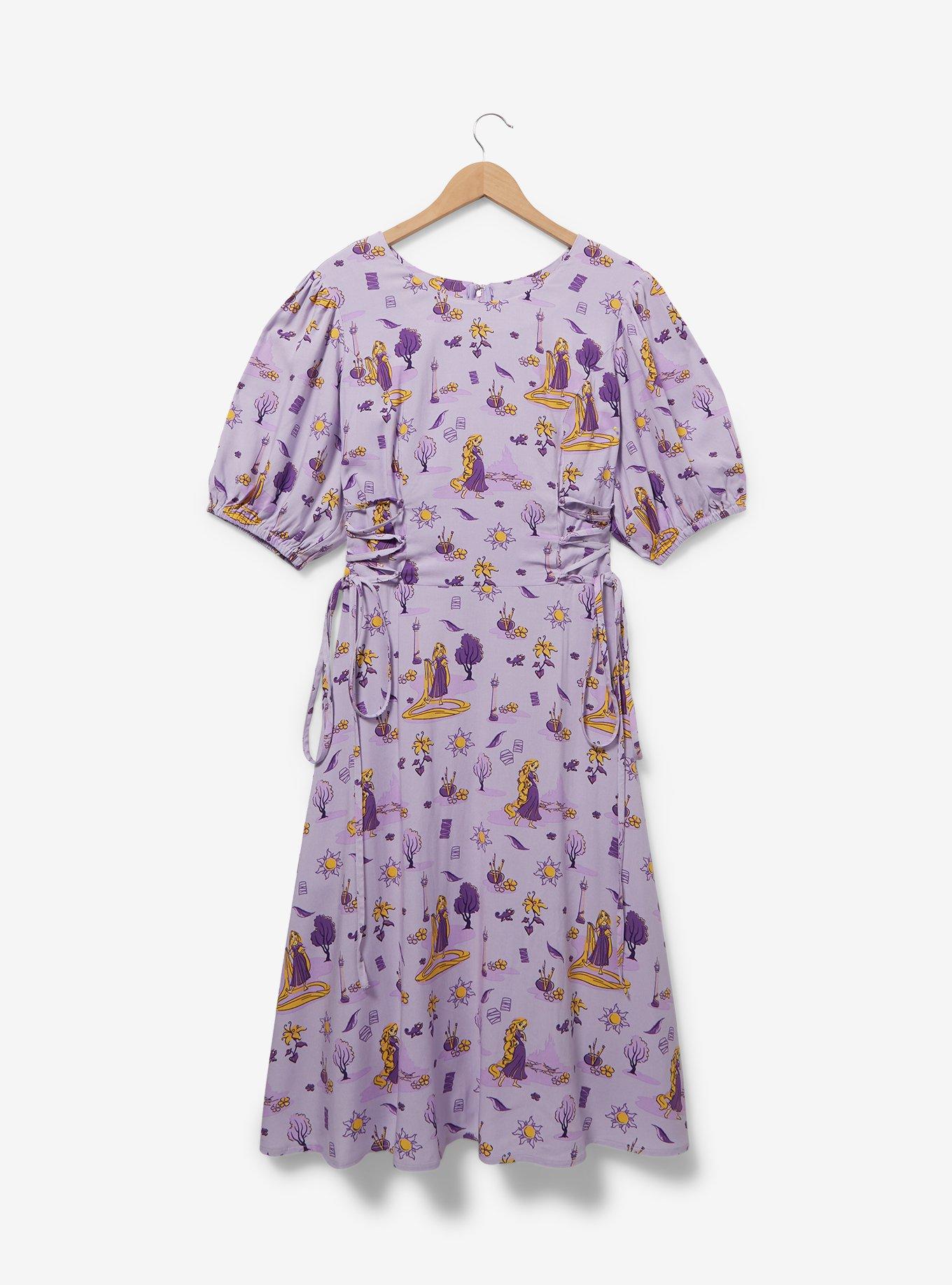 Disney Tangled Rapunzel Puff Sleeve Plus Size Midi Dress &mdash; BoxLunch Exclusive, LIGHT PURPLE, hi-res