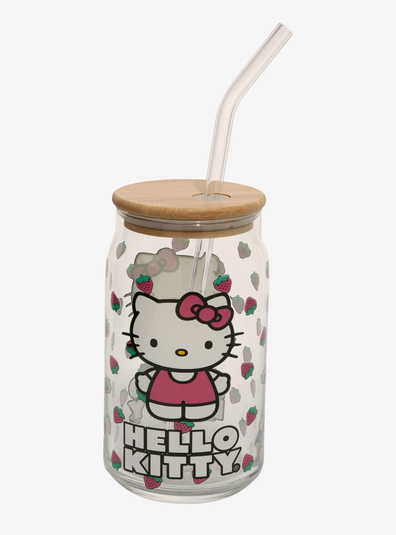 Hello Kitty Strawberries Lidded Glass Tumbler, , hi-res