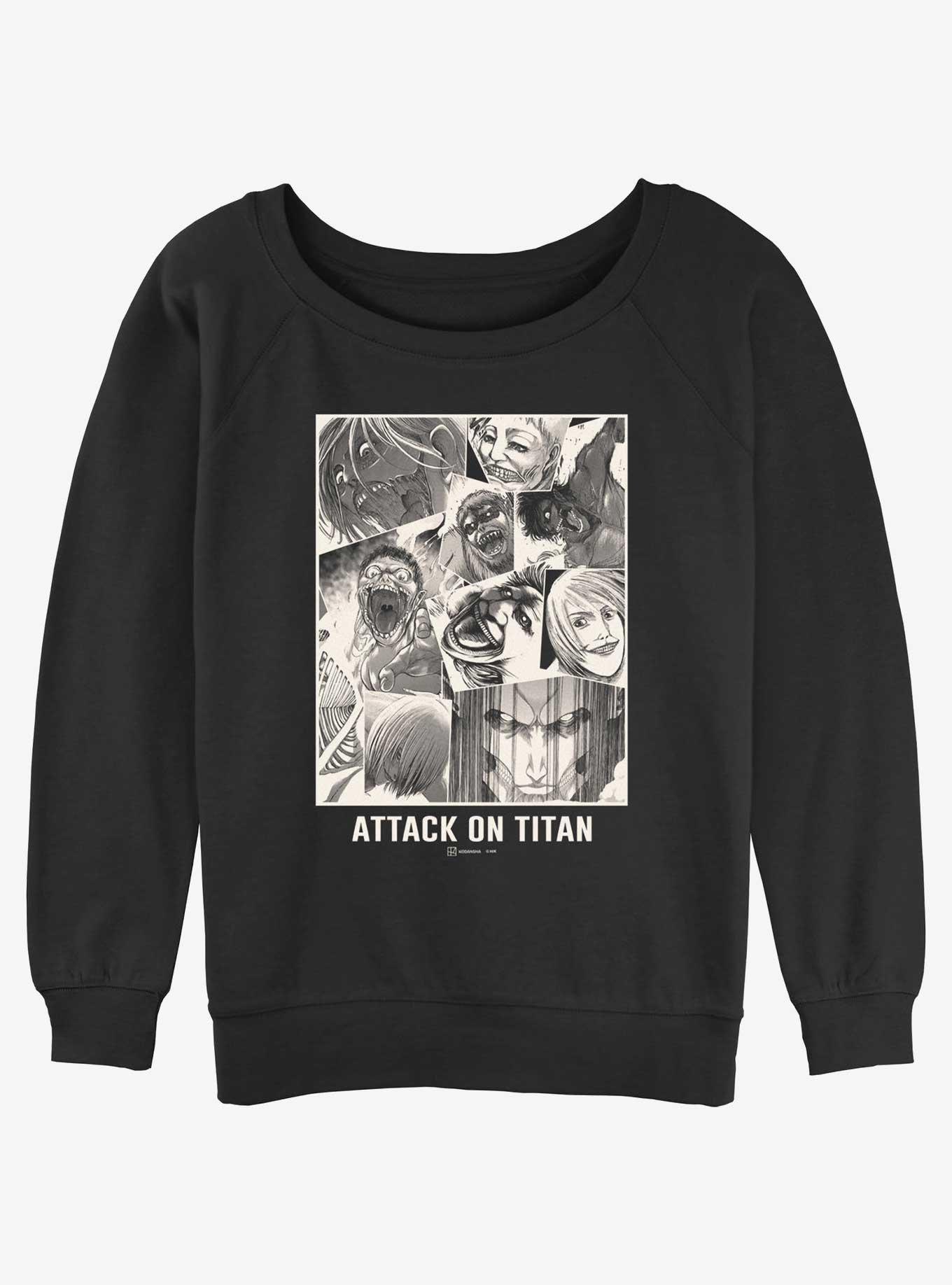 Attack on Titan Titan Collage Girls Slouchy Sweatshirt, BLACK, hi-res