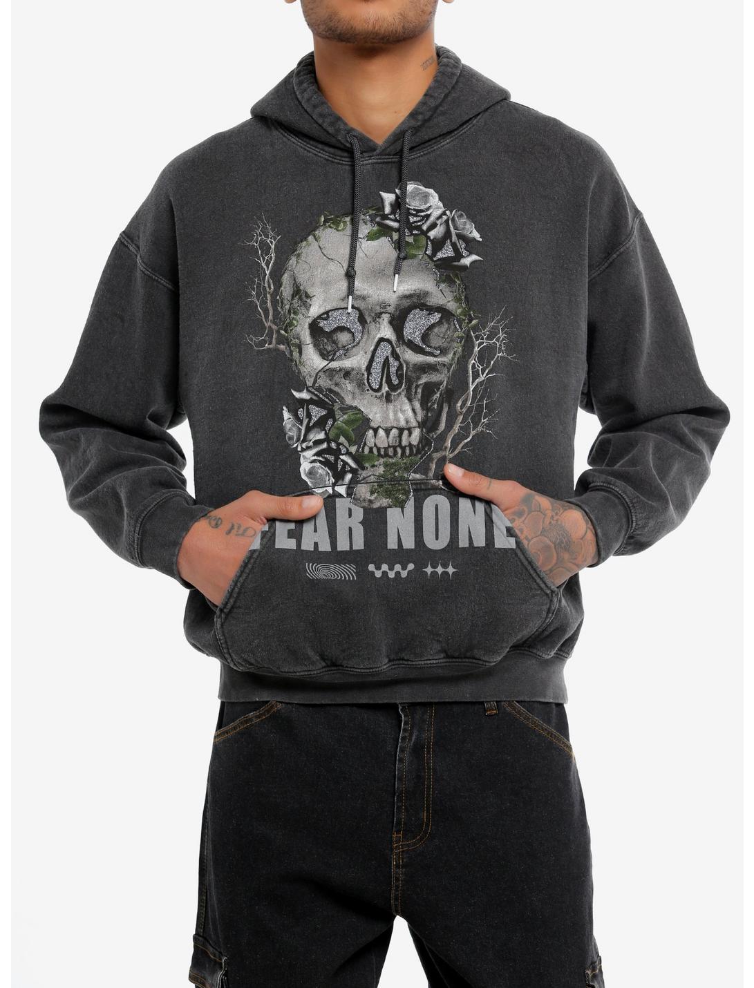 Thorn & Fable™ Fear None Glitter Skull Hoodie, GREY, hi-res