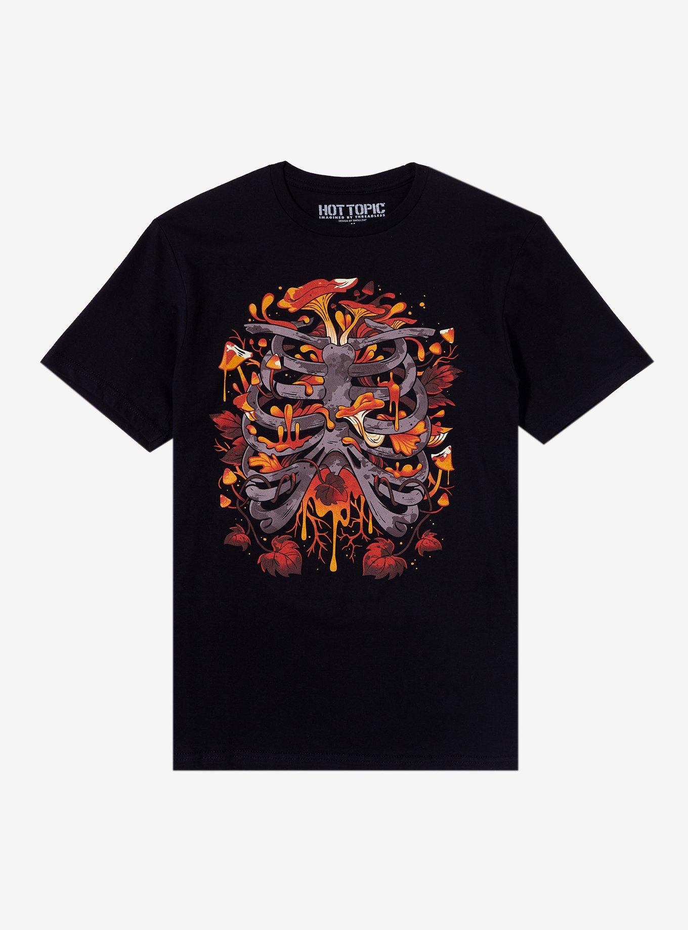 Mushroom Rib Cage T-Shirt By Snouleaf, BLACK, hi-res