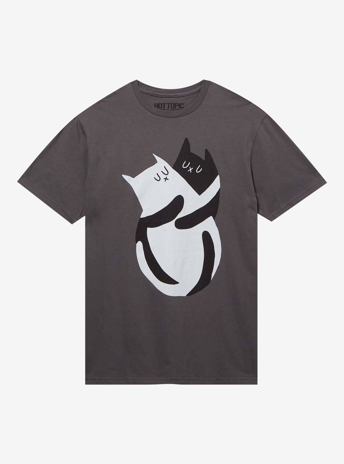 Black & White Cat Hug T-Shirt By LemonYeti, CHARCOAL, hi-res