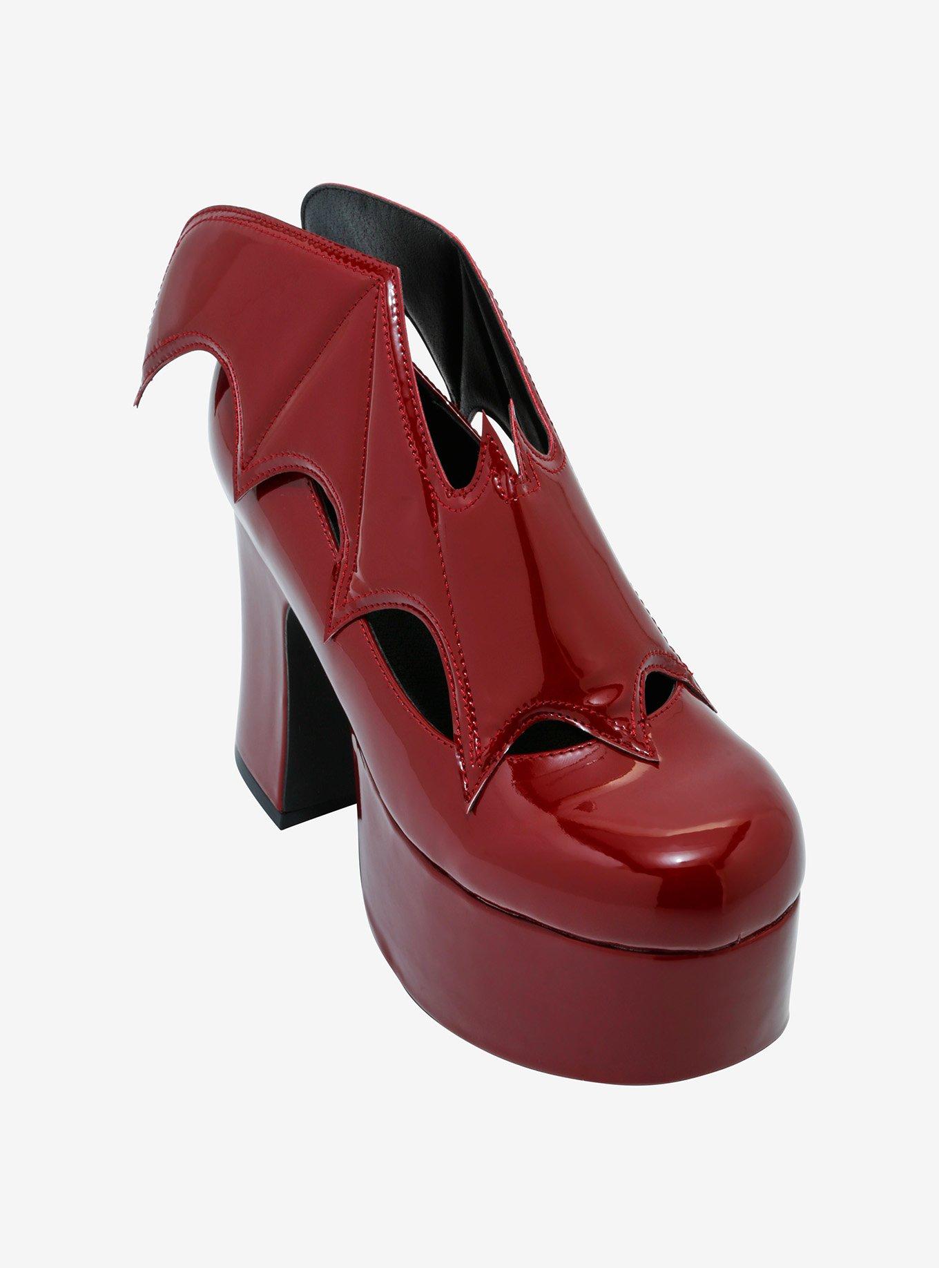 Strange Cvlt Burgundy Vampira Platform Heels, MULTI, hi-res
