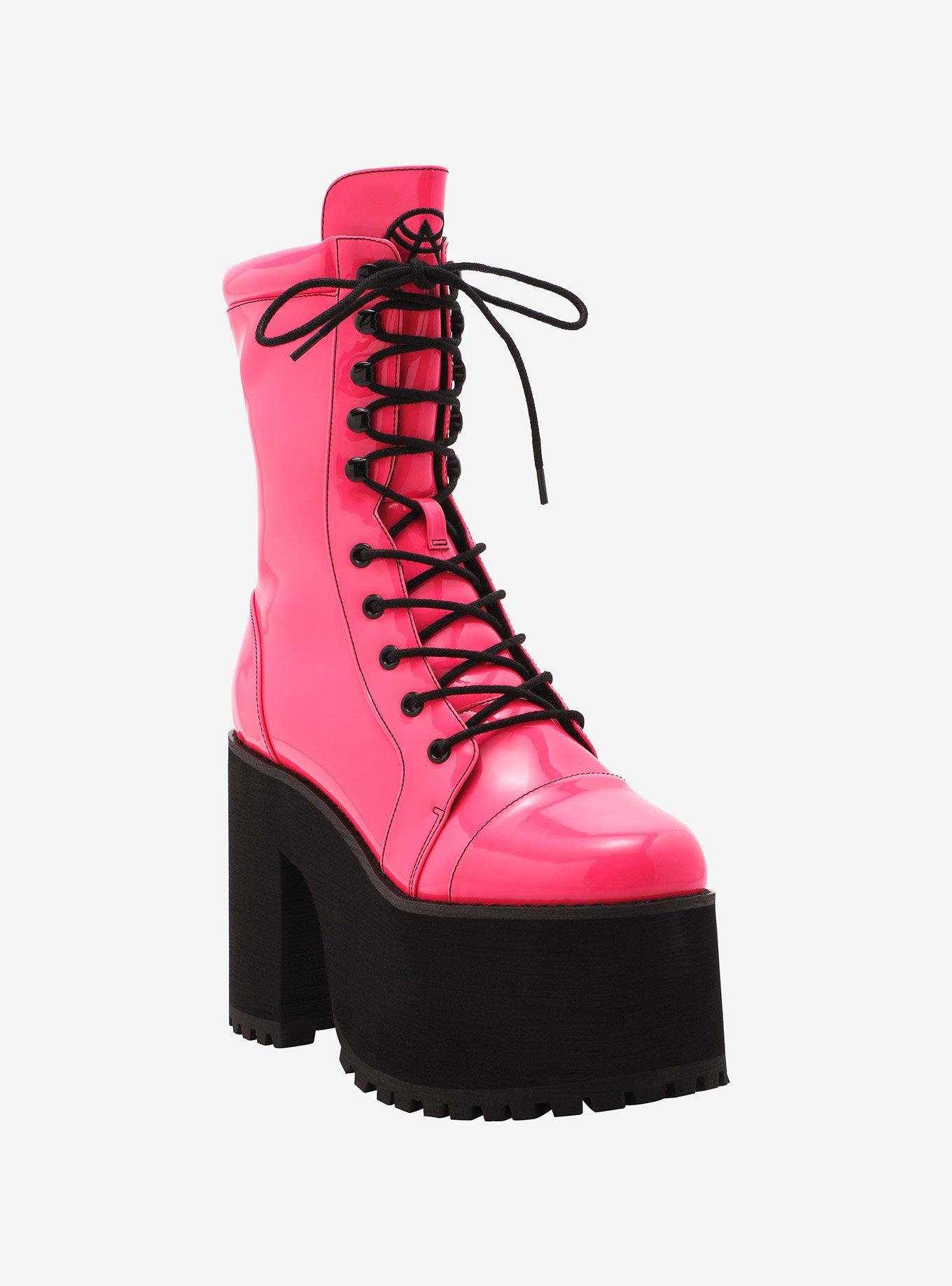 Strange Cvlt Hot Pink Raven Platform Boots, , hi-res