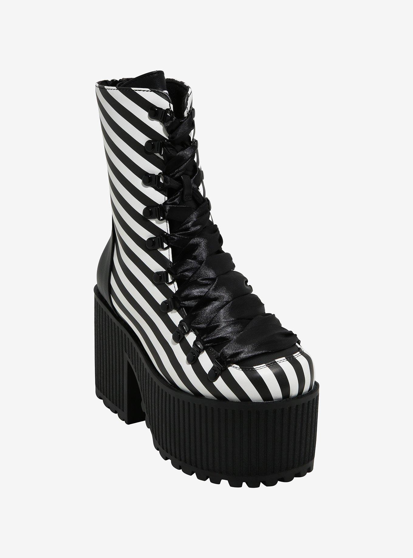 Strange Cvlt Black White Stripe Pandora Platform Boots Hot Topic