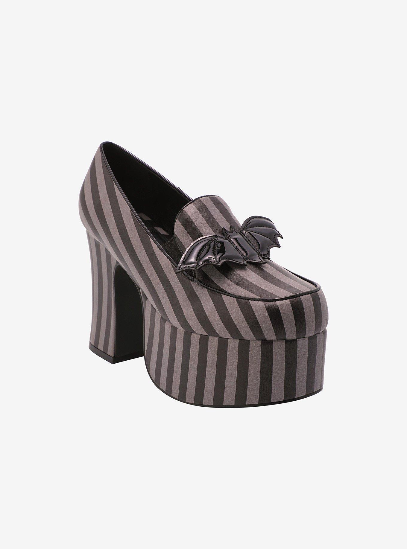 Strange Cvlt Black & Grey Stripe Banshee Loafer Heels, MULTI, hi-res